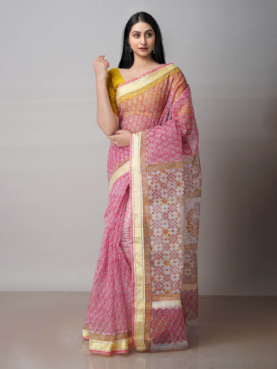

Unnati Silks Ethnic Motifs Printed Pure Cotton Handloom Kota Saree, Red