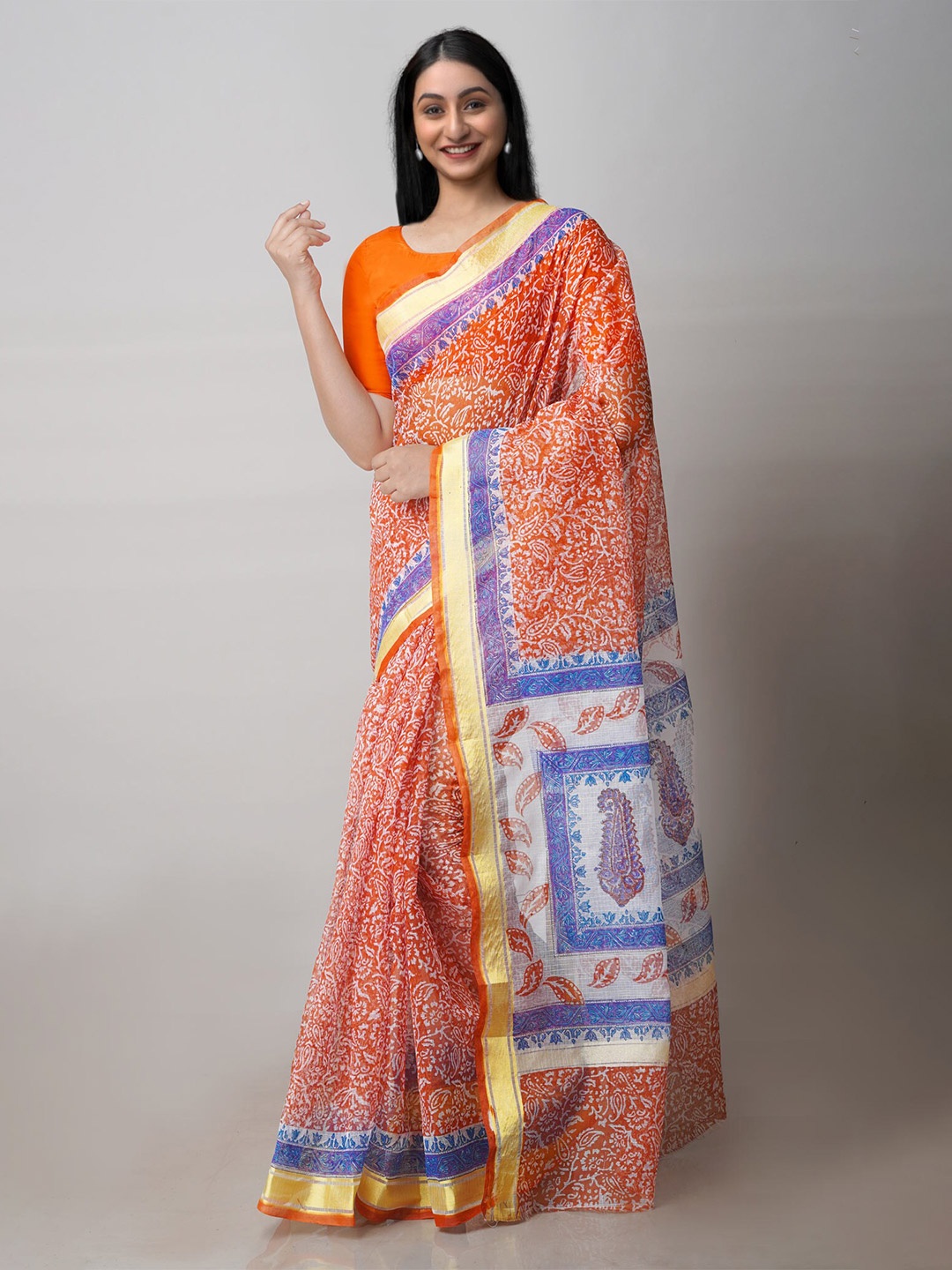 

Unnati Silks Ethnic Motifs Printed Pure Cotton Kota Saree, Orange