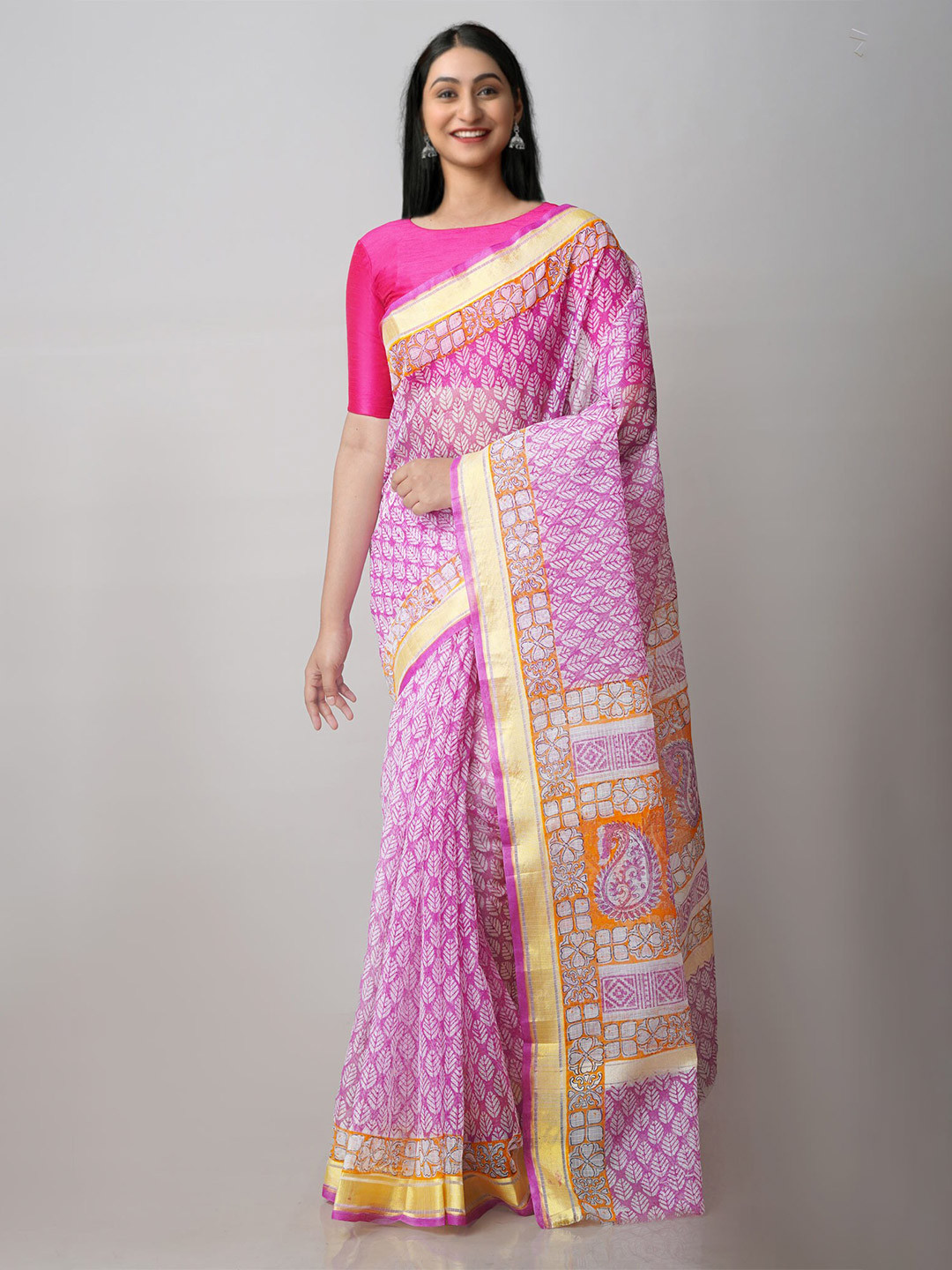 

Unnati Silks Ethnic Motifs Printed Pure Cotton Kota Saree, Pink