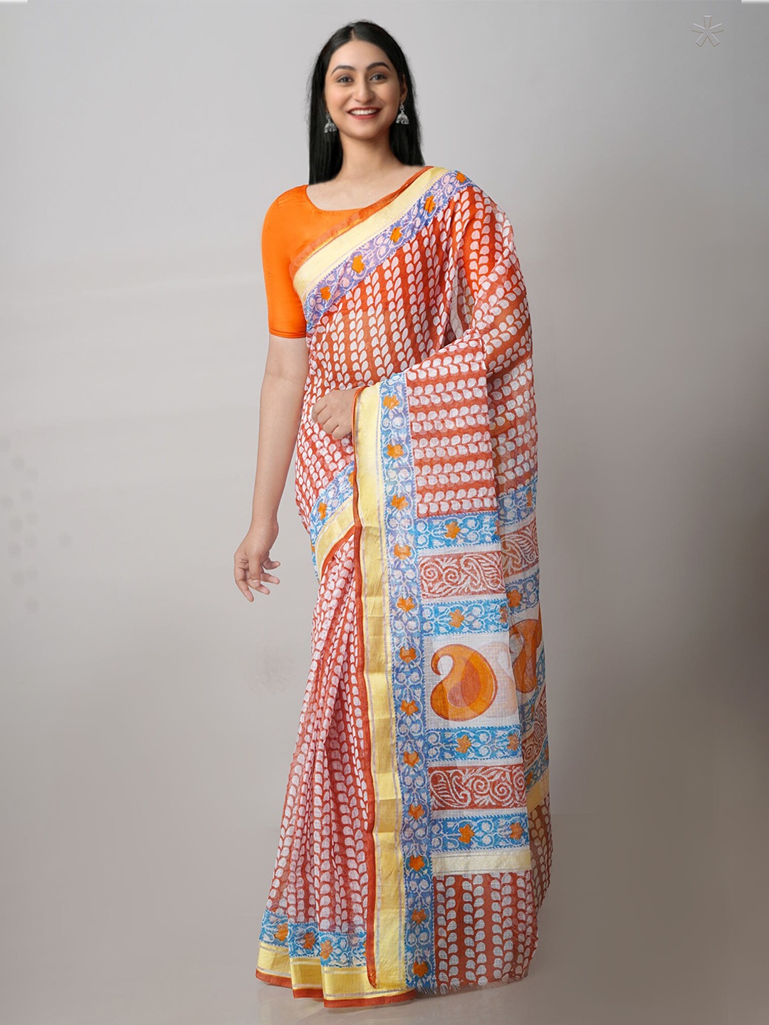 

Unnati Silks Paisley Zari Pure Cotton Kota Saree, Orange