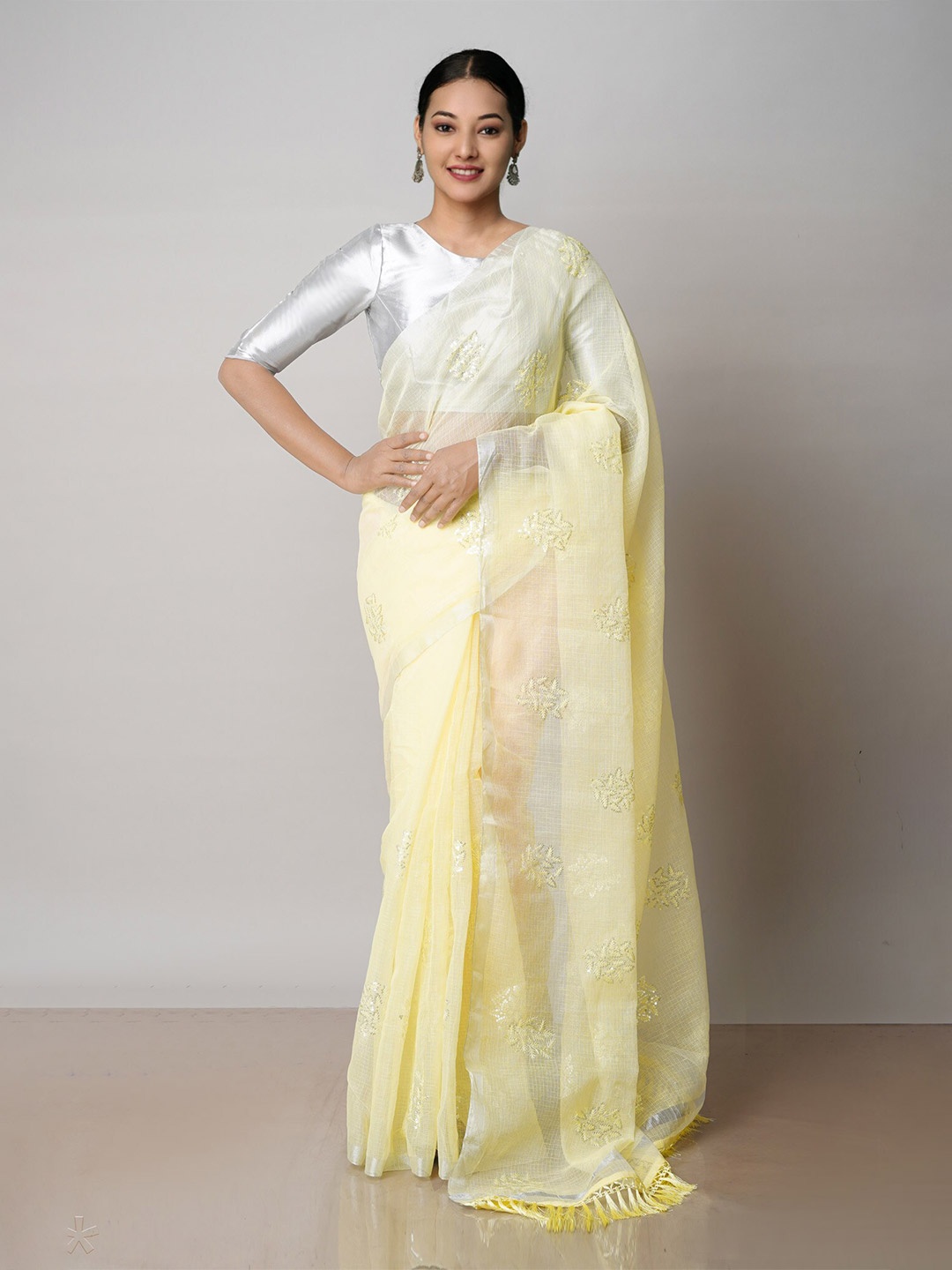 

Unnati Silks Floral Embroidered Pure Cotton Kota Saree, Yellow