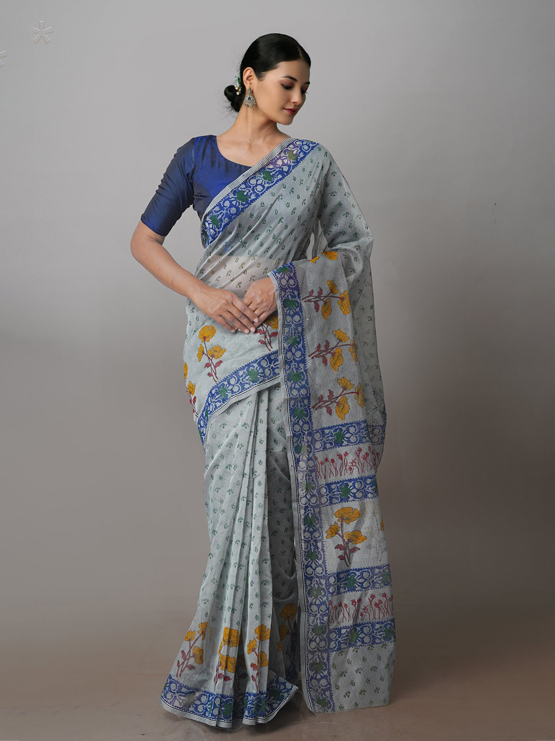 

Unnati Silks Block Printed Ethnic Motifs Supernet Saree, Grey