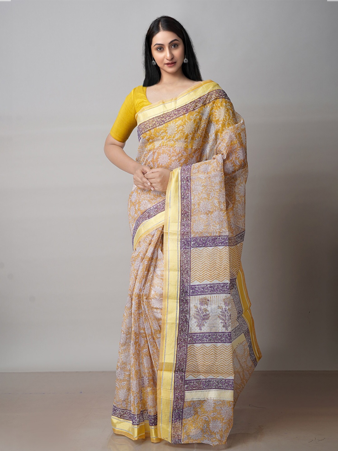 

Unnati Silks Floral Printed Pure Cotton Kota Saree, Cream