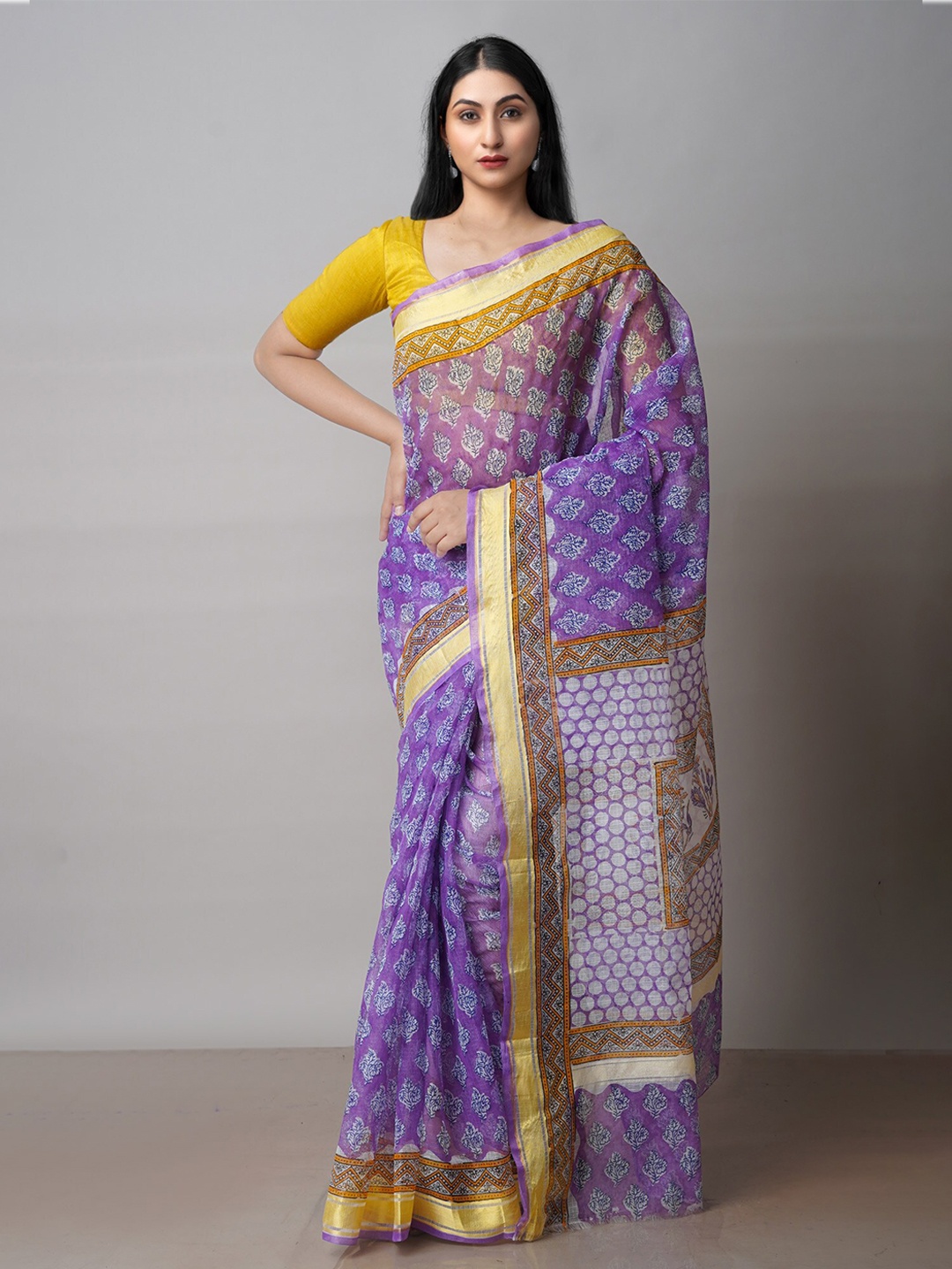 

Unnati Silks Ethnic Motifs Printed Pure Cotton Handloom Kota Saree, Lavender