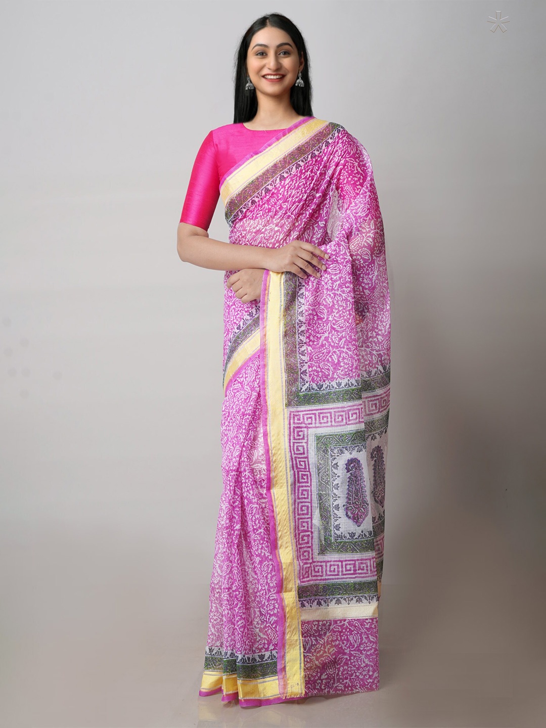 

Unnati Silks Ethnic Motifs Pure Cotton Handloom Kota Saree, Pink