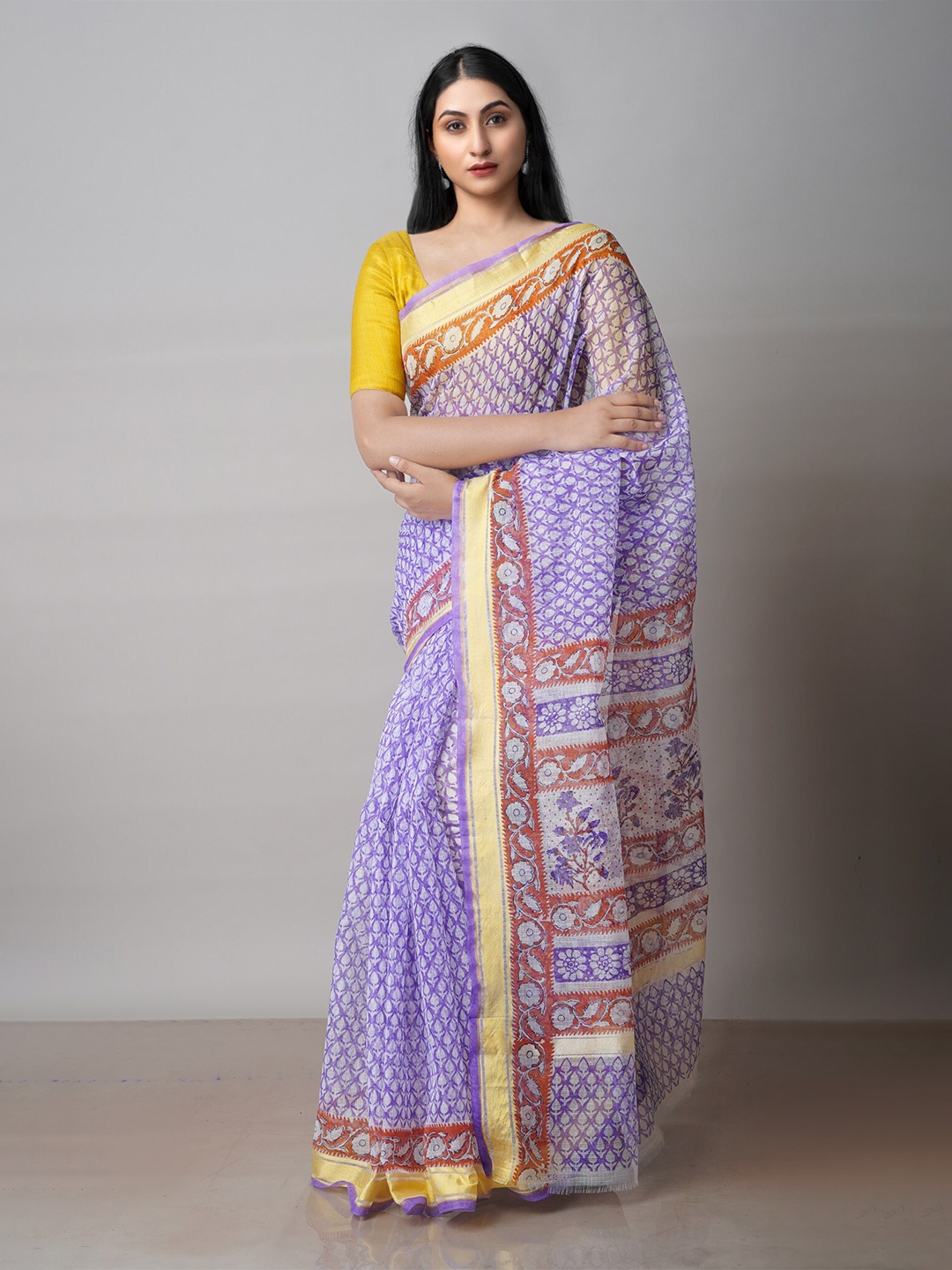 

Unnati Silks Ethnic Motifs Printed Pure Cotton Kota Saree, Purple