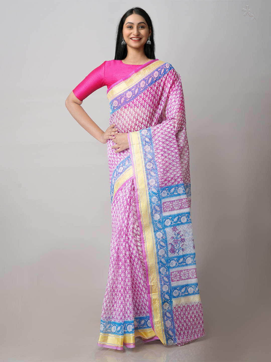 

Unnati Silks Ethnic Motifs Zari Pure Cotton Kota Saree, Pink