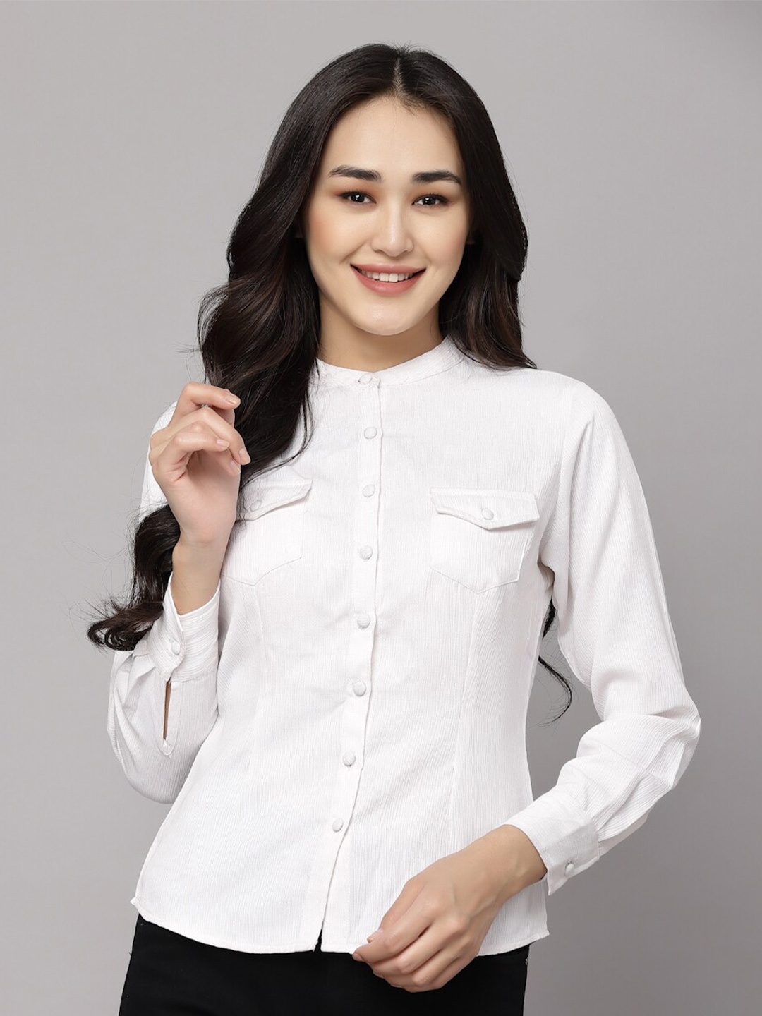 

aayu Straight Mandarin Collar Opaque Casual Shirt, White