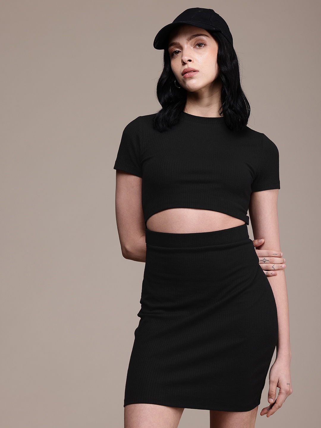 

The Roadster Life Co. Ribbed Cut-Out Bodycon Mini Dress, Black