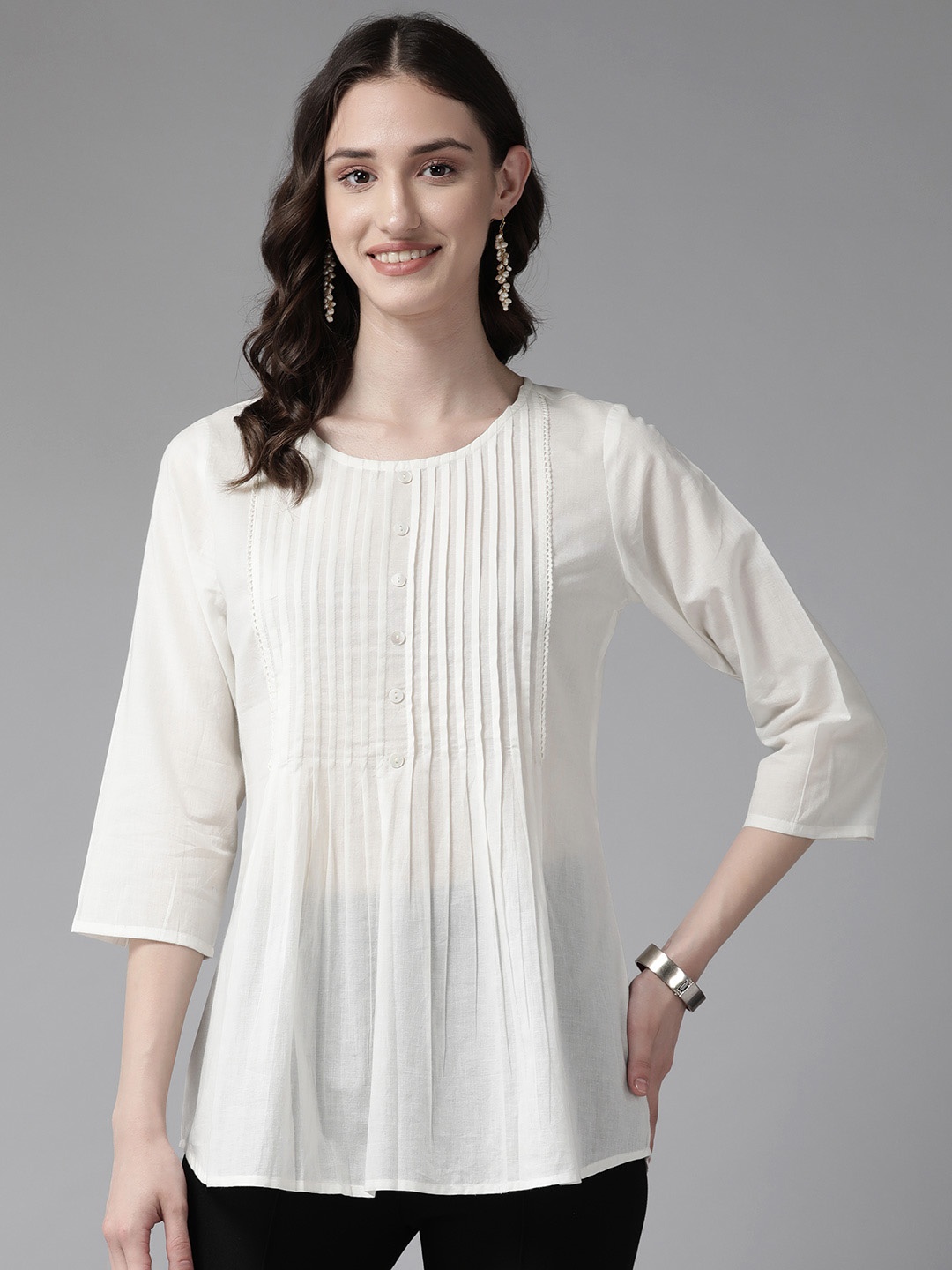 

Prakrti Accordion Pleats Cotton Top, White