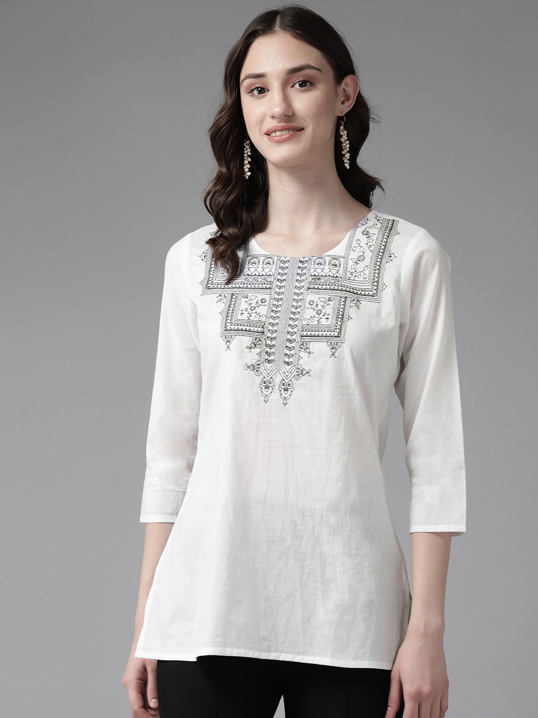 

Prakrti Women Embroidered Cotton Top, White