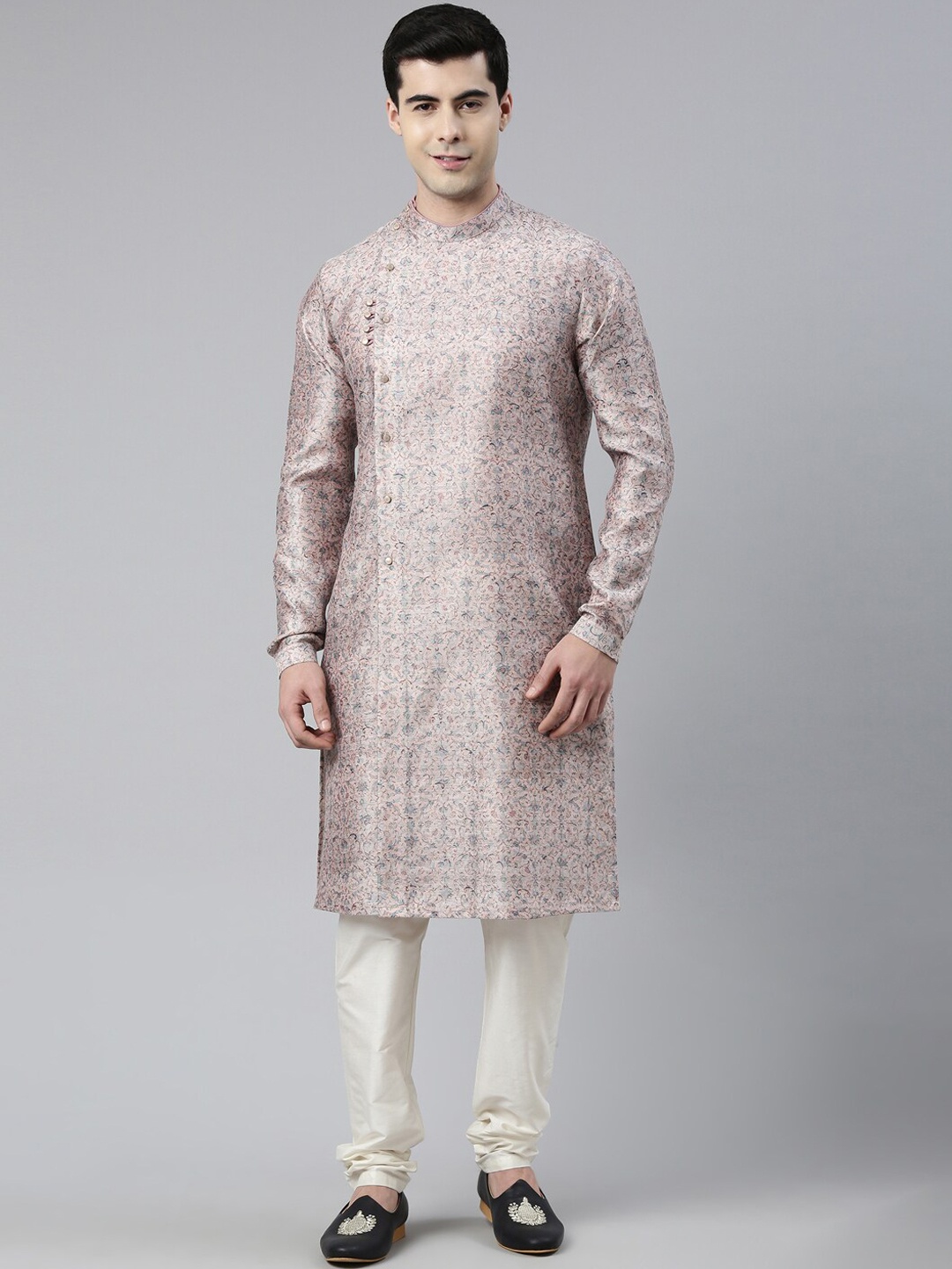 

TheEthnic.Co Floral Printed Regular Angrakha Kurta With Churidar, Pink