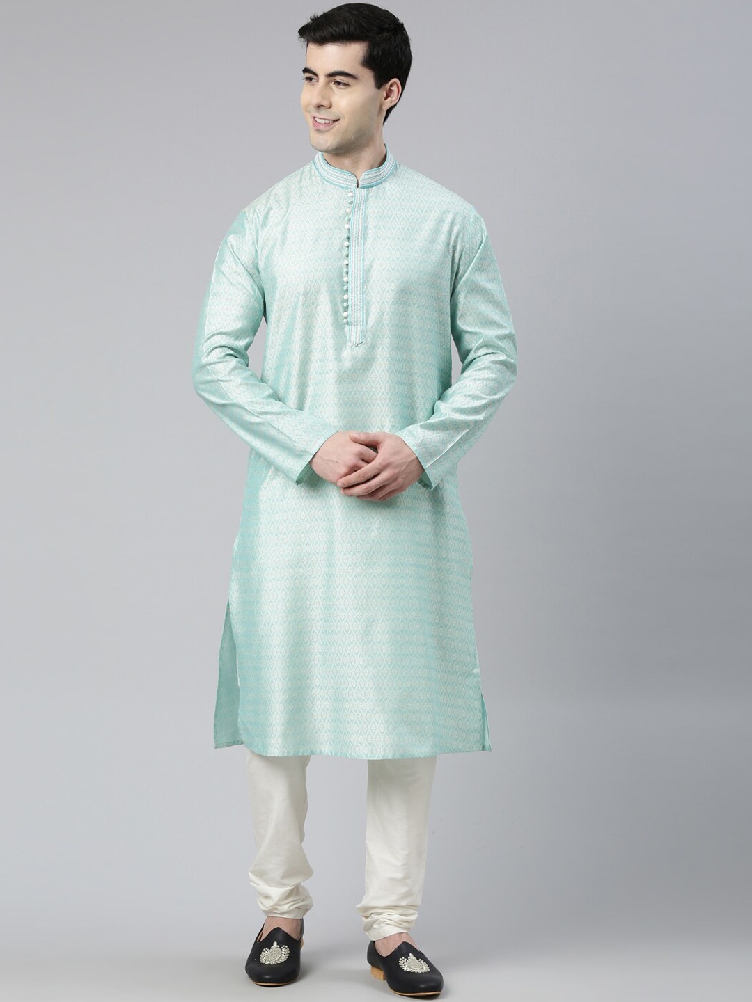 

TheEthnic.Co Ethnic Motifs Woven Design Jacquard Kurta With Churidar, Sea green