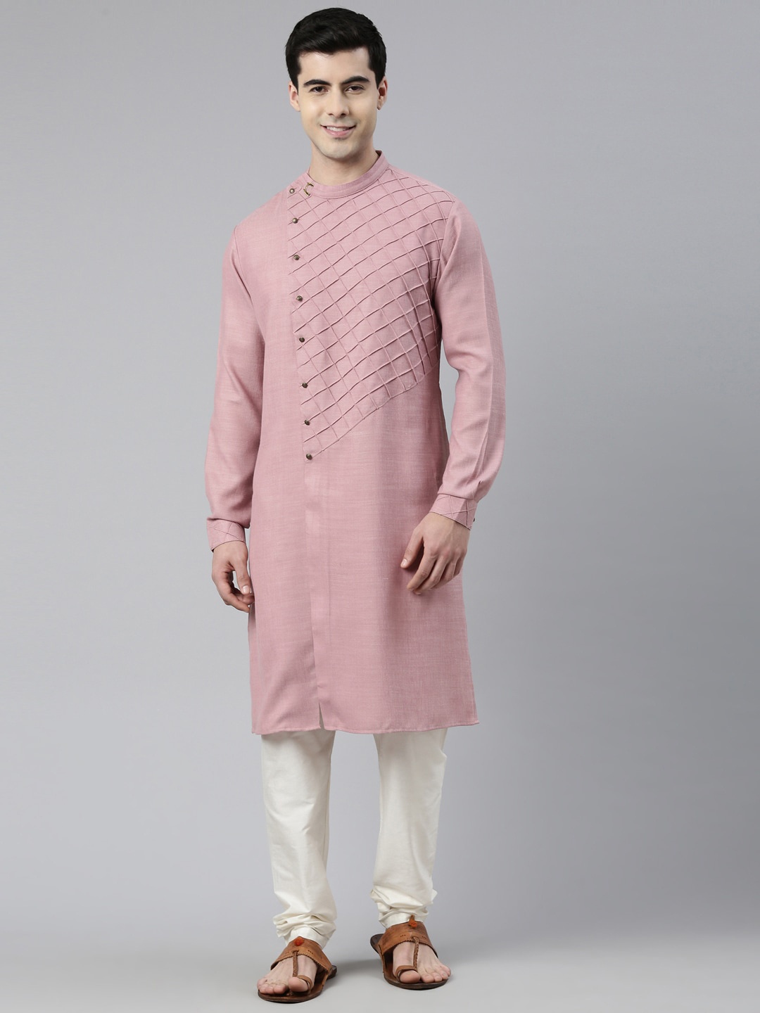 

TheEthnic.Co Self Design Angrakha Pure Cotton Kurta with Churidar, Mauve