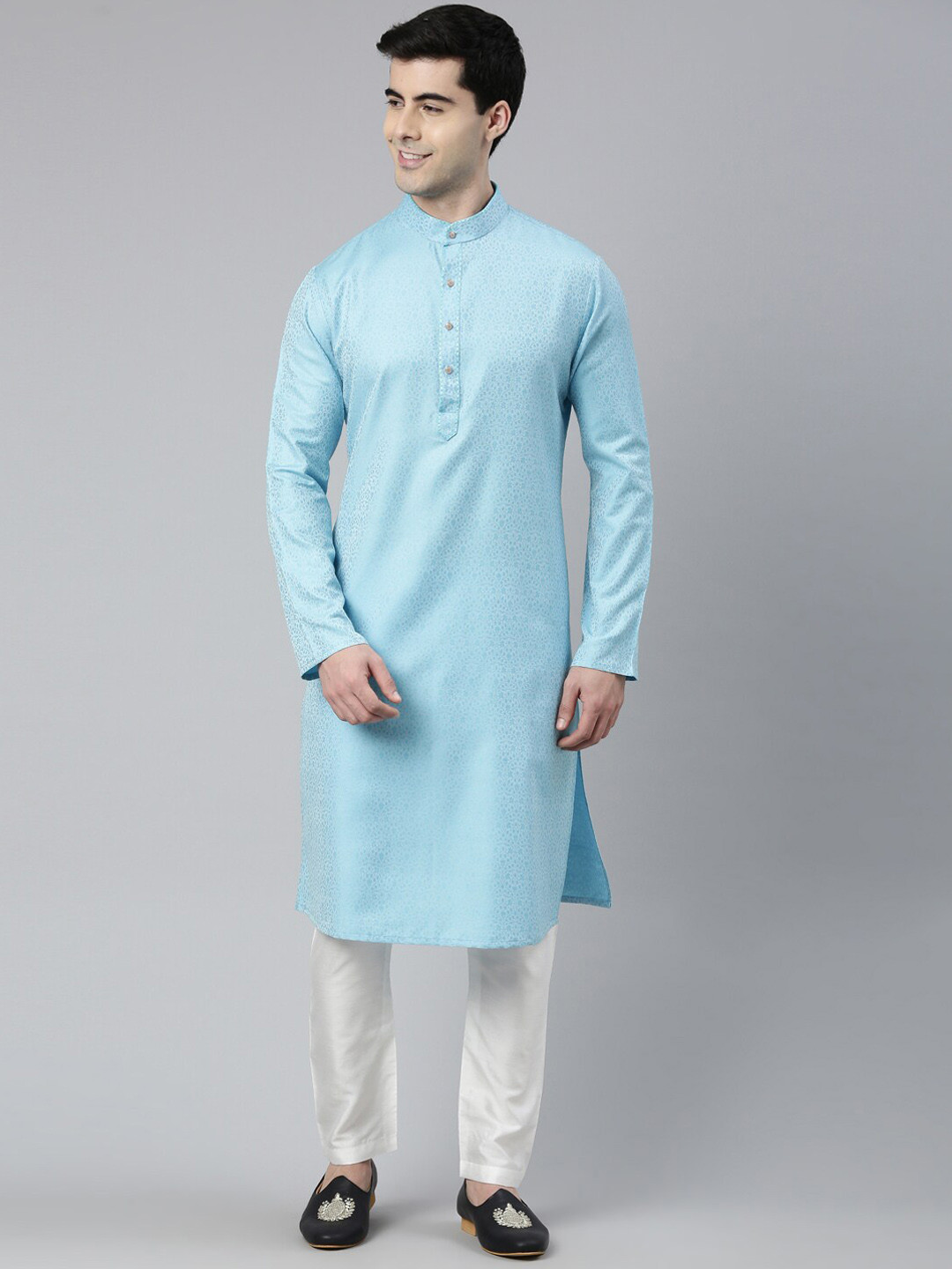 

TheEthnic.Co Floral Woven Design Kurta With Pyjamas, Blue