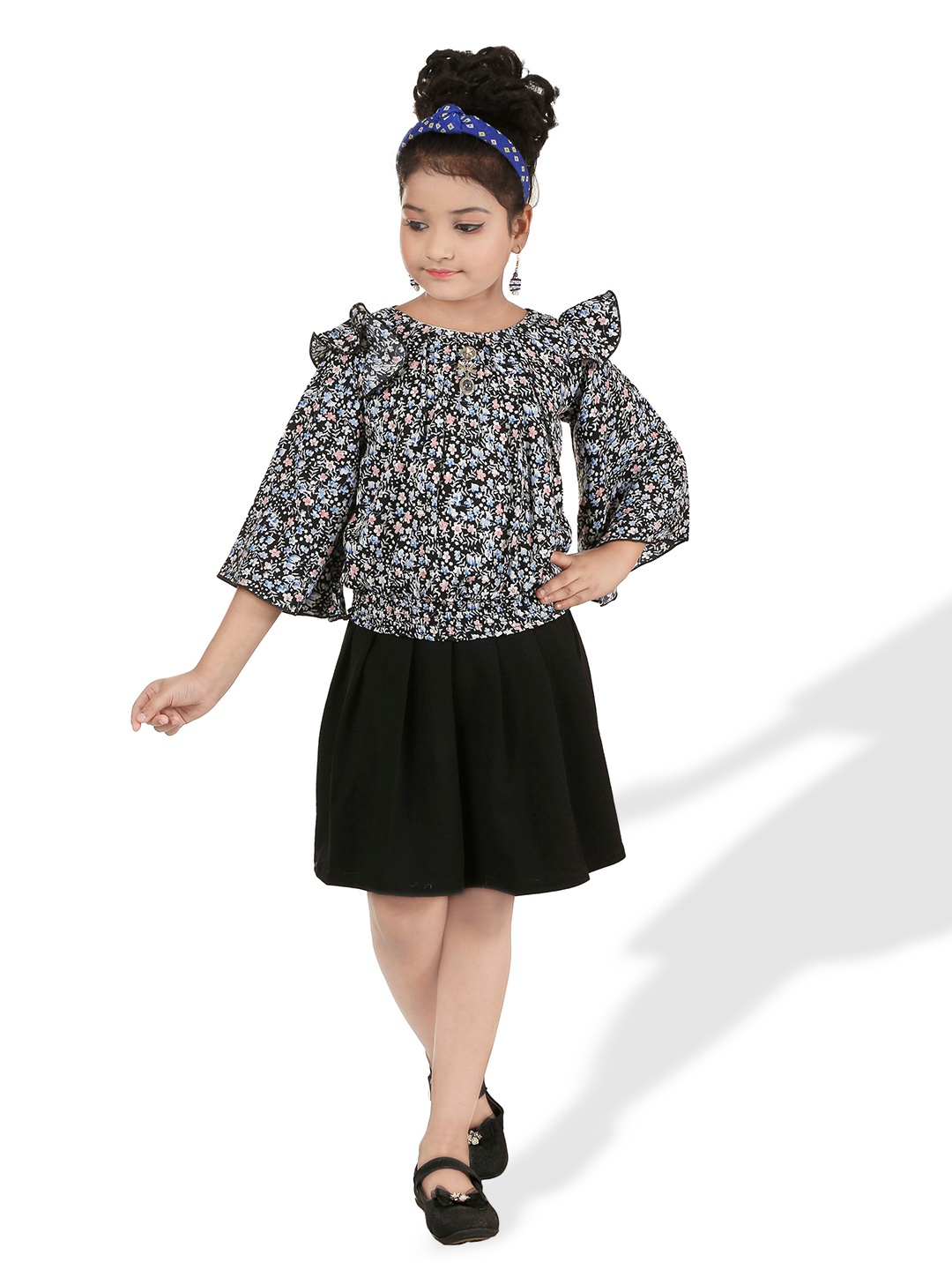 

CELEBRITY CLUB Girls Printed Top with Skirt, Black