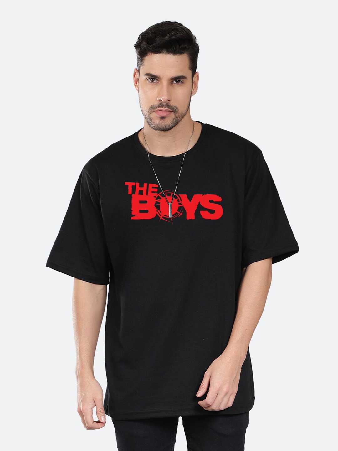Mad Over Print Typography Printed Cotton Oversized T-shirt, Black