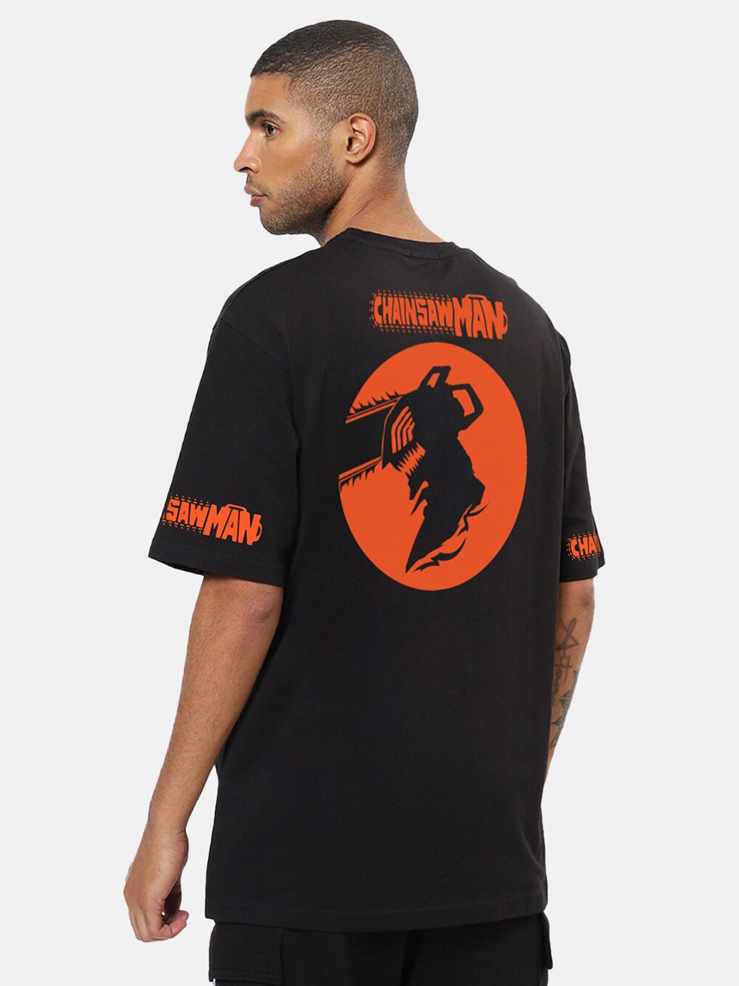 

Mad Over Print Graphic Printed Drop-Shoulder Sleeves Cotton Oversized T-shirt, Black