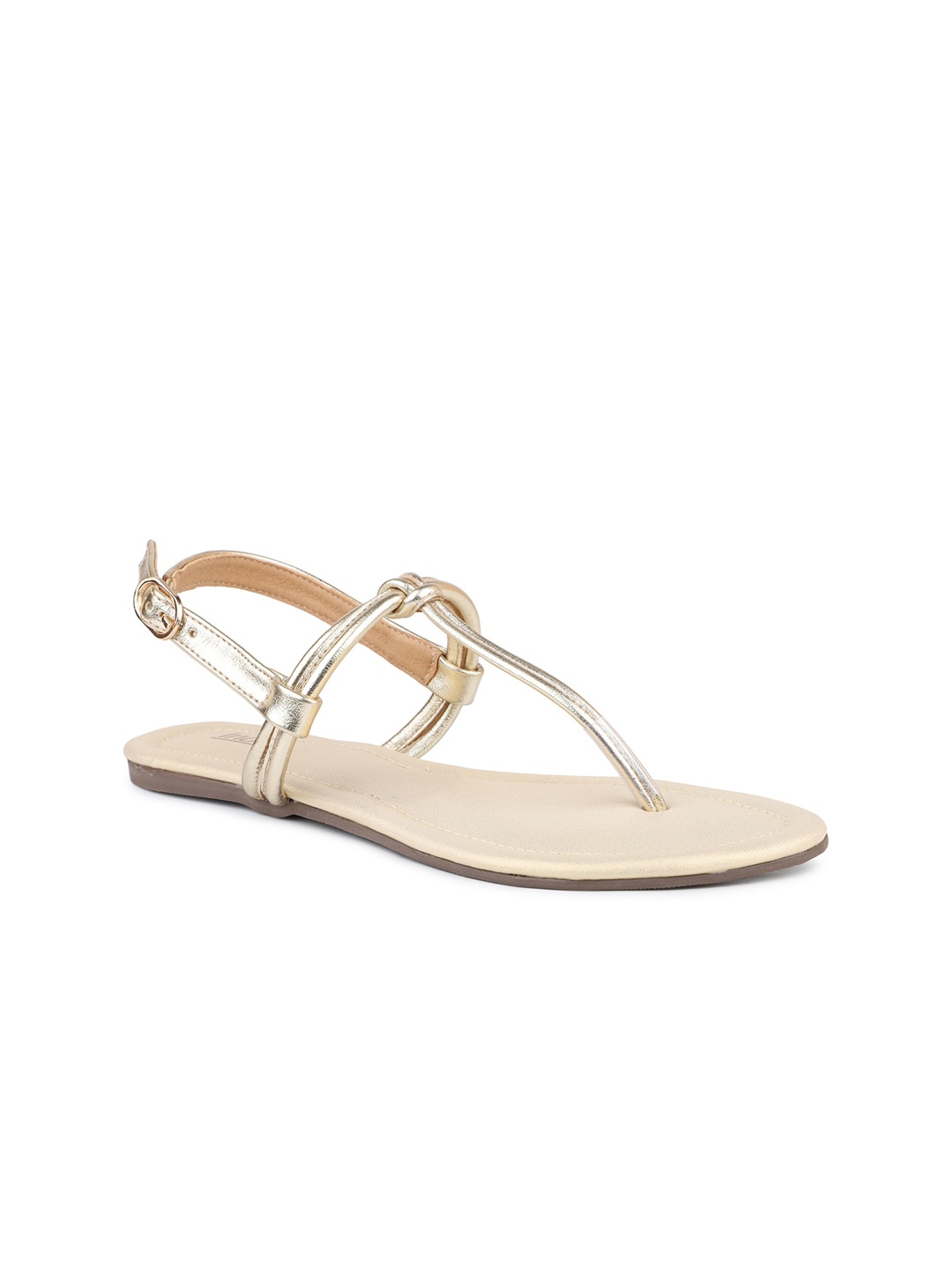 

Inc 5 Women Open Toe T-Strap Flats With Buckles, Gold