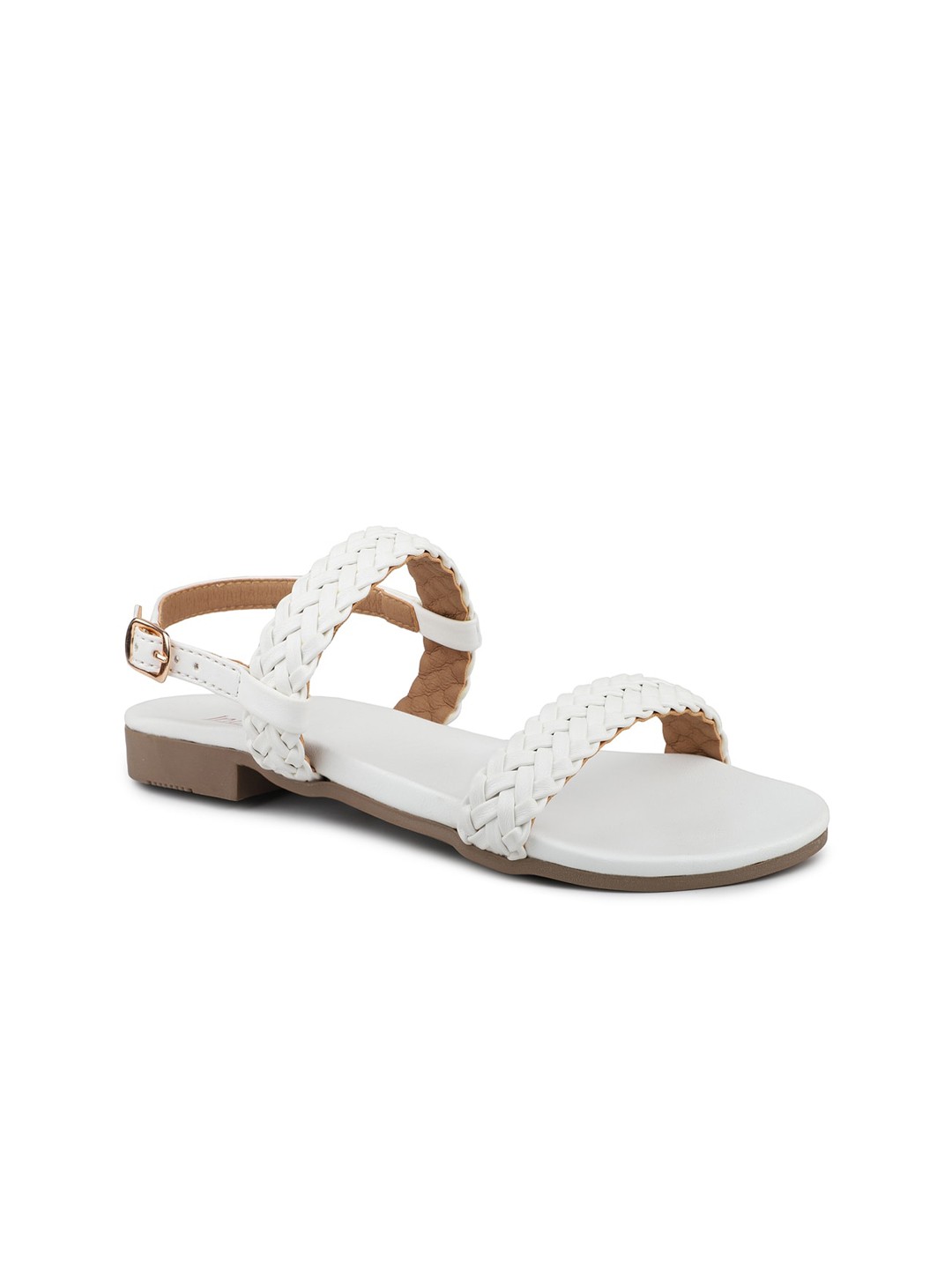 

Inc 5 Women Braided Open Toe Flats With Buckles, White