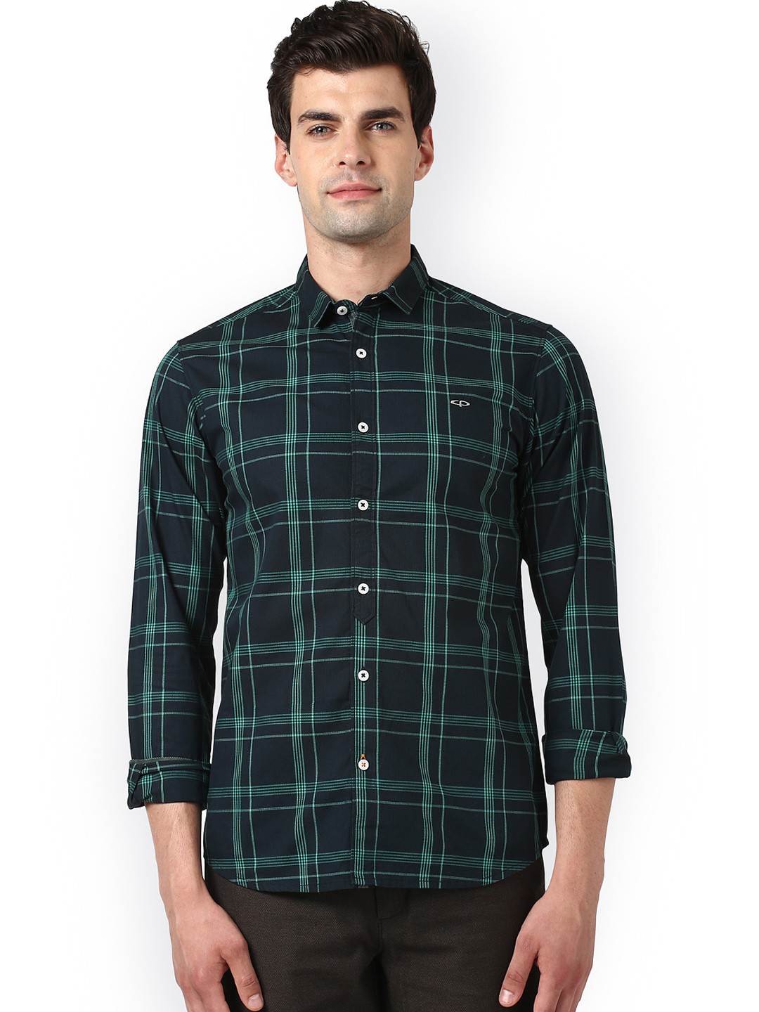 

ColorPlus Men Green & Navy Blue Regular Fit Checked Casual Shirt