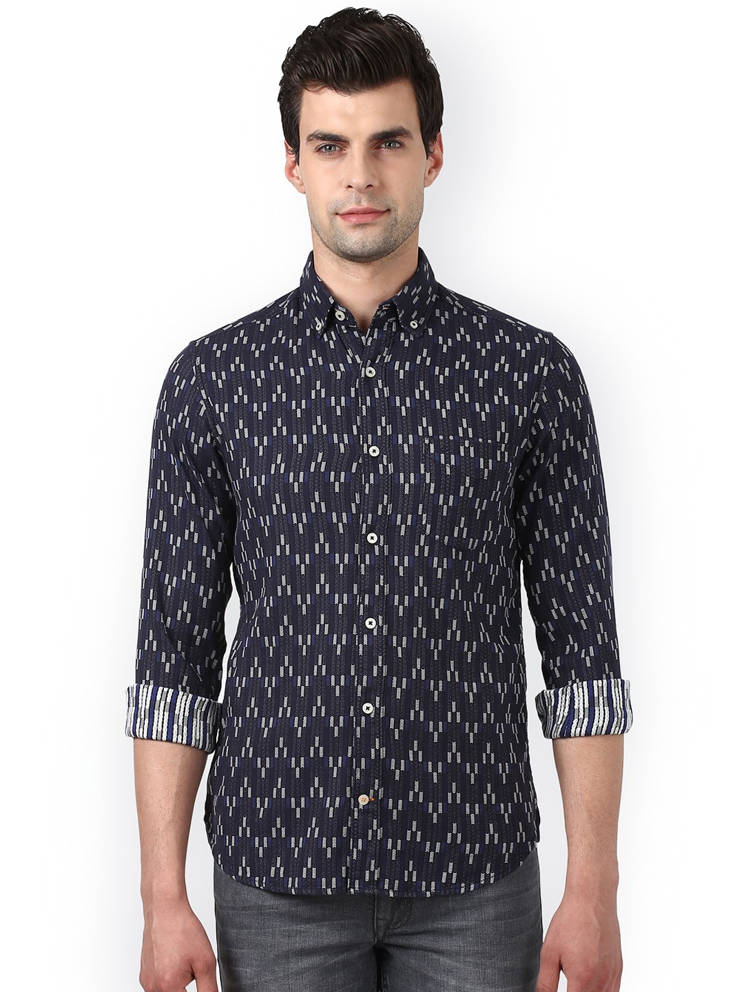 

ColorPlus Men Navy Blue Regular Fit Self Design Casual Shirt