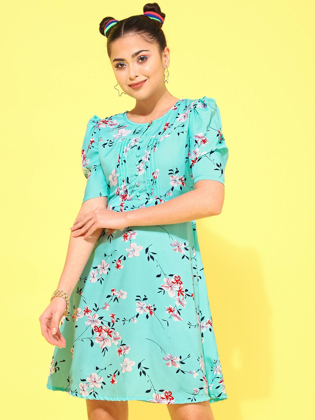 

Oomph! Floral Print Puff Sleeve Crepe Sheath Midi Dress, Green