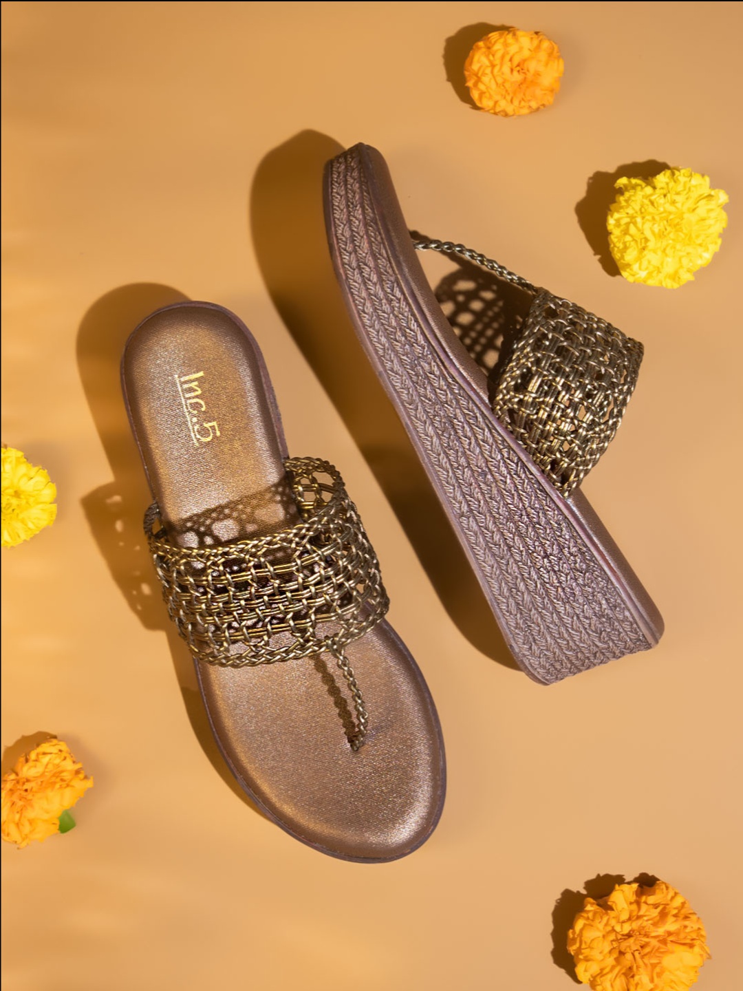 

Inc 5 Woven Design Wedge Heels, Gold