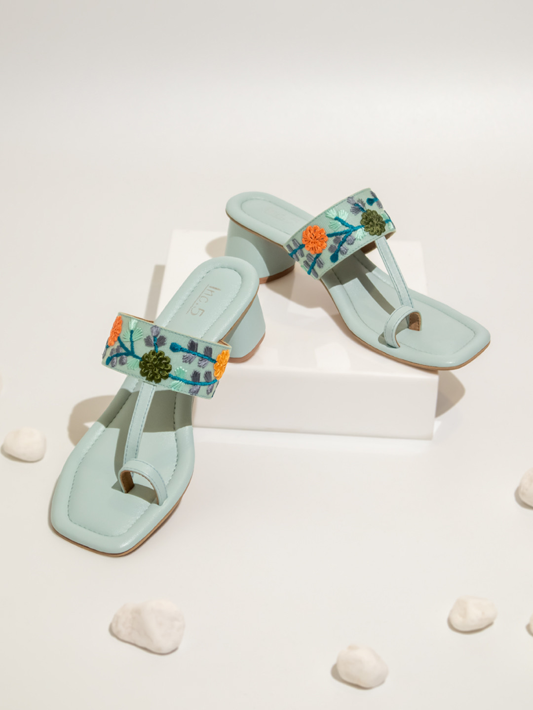 

Inc 5 Embroidered Open Toe Block Heels, Turquoise blue