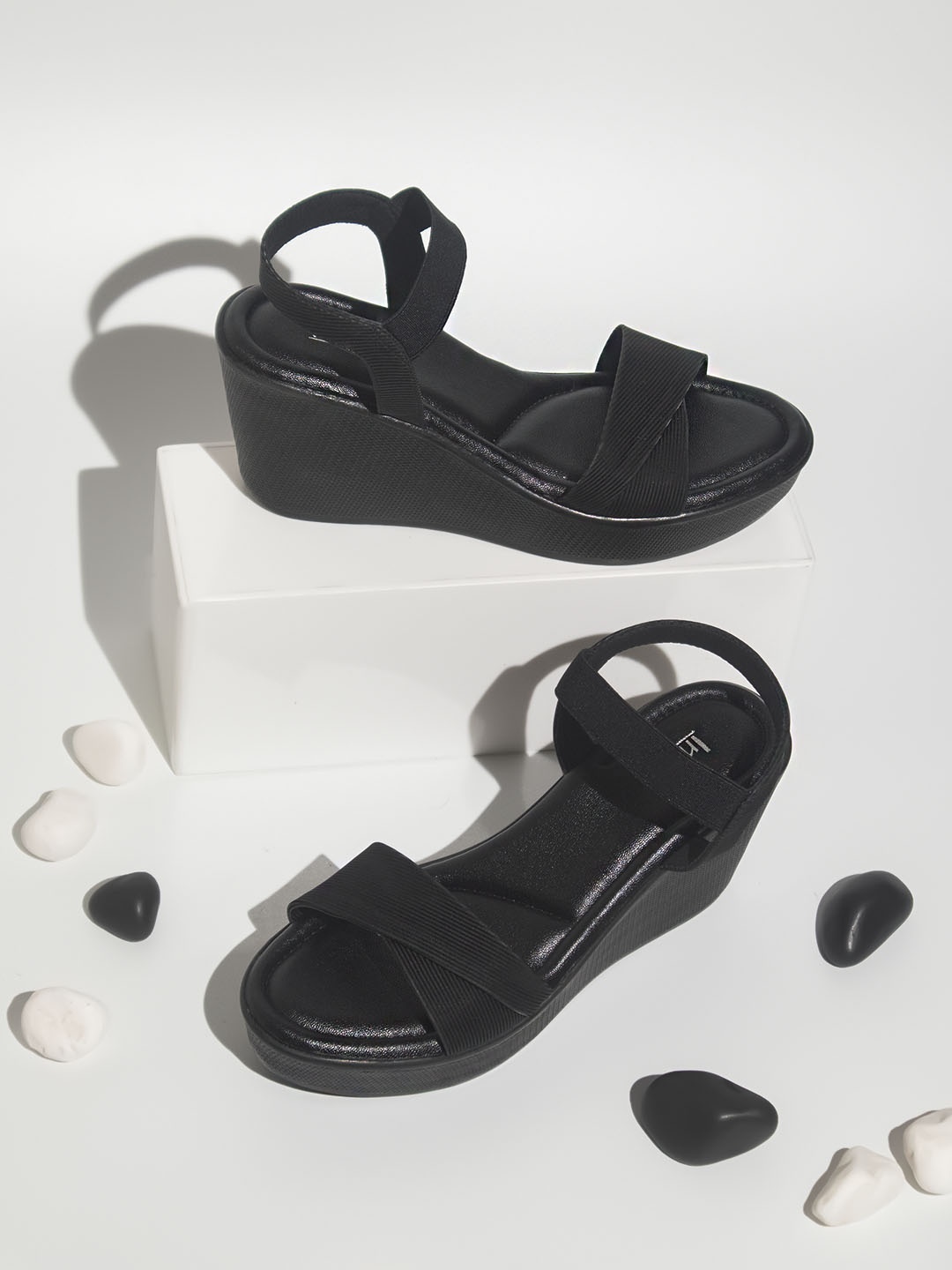 

Inc 5 Striped Wedge Heels, Black