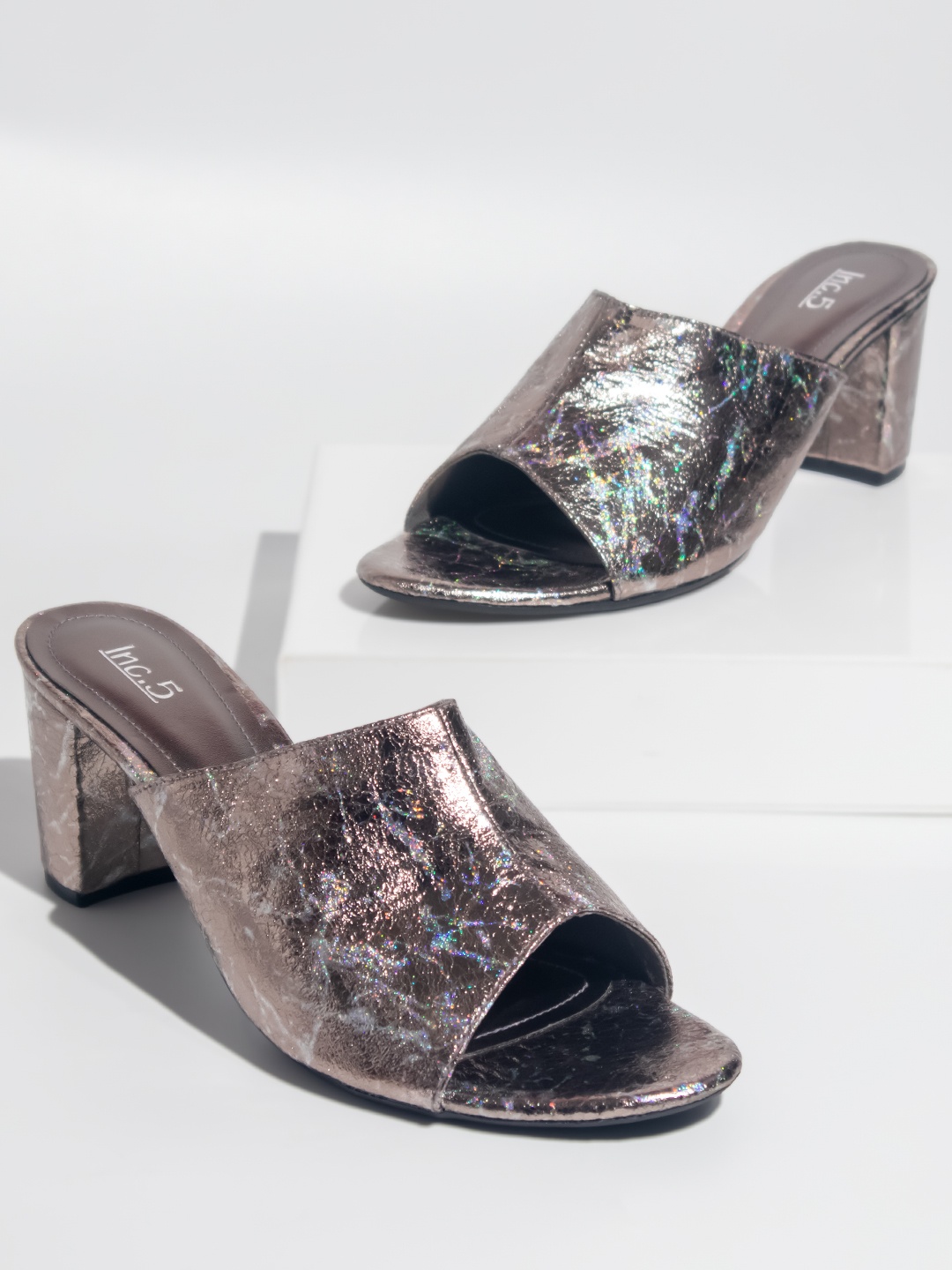 

Inc 5 Peep Toes Slip On Block Heels, Grey