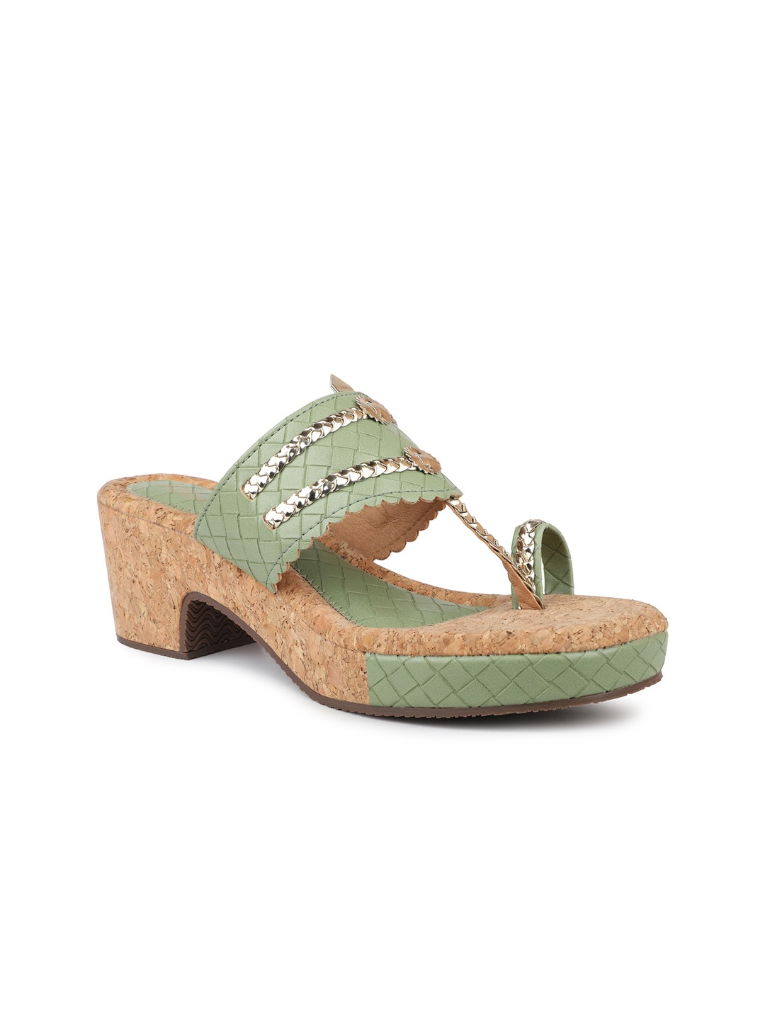 

Inc 5 Embellished Ethnic Block Heels With Open Toe, Green