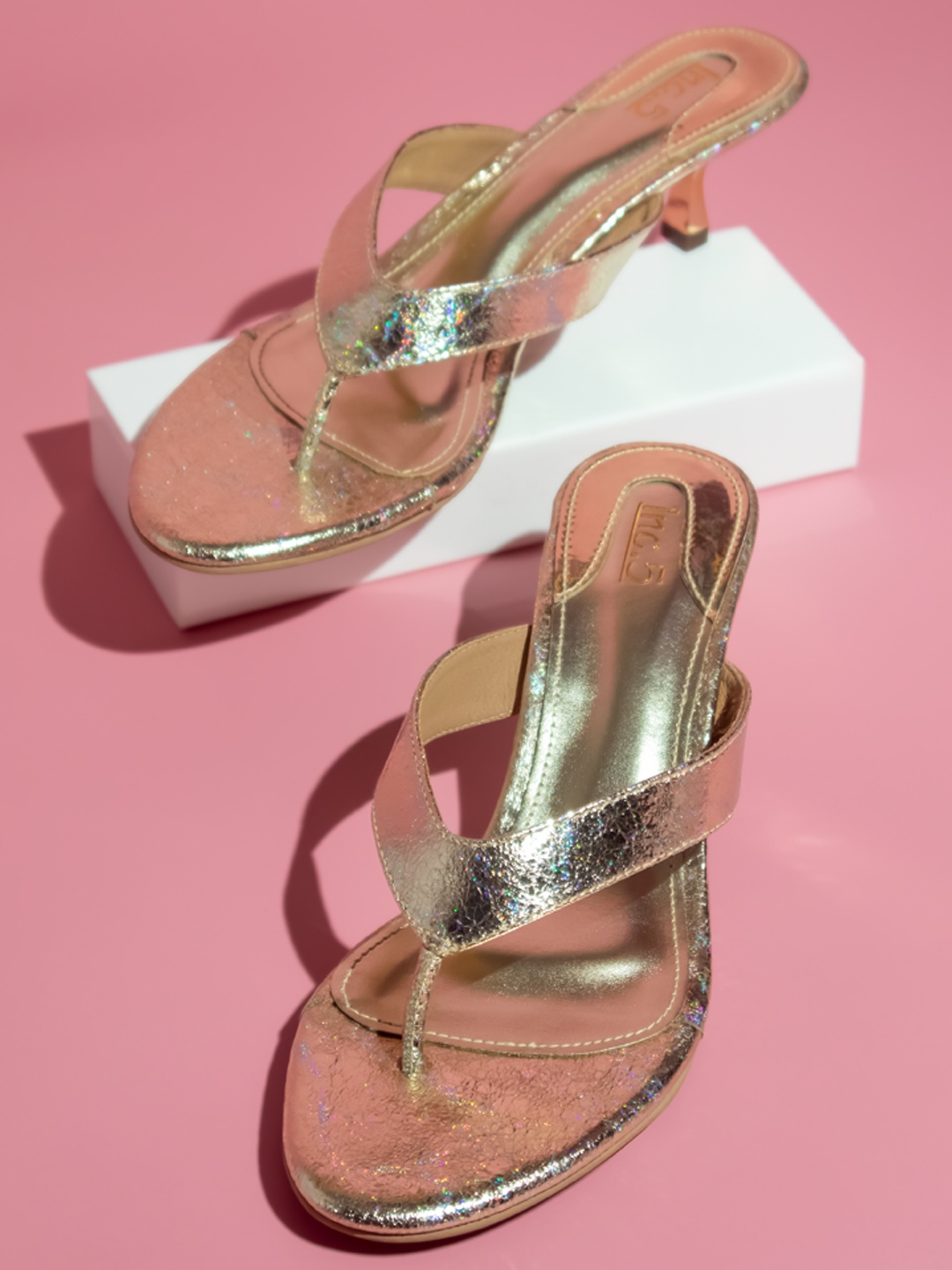 

Inc 5 Embellished Kitten Heels with Open Toe, Gold