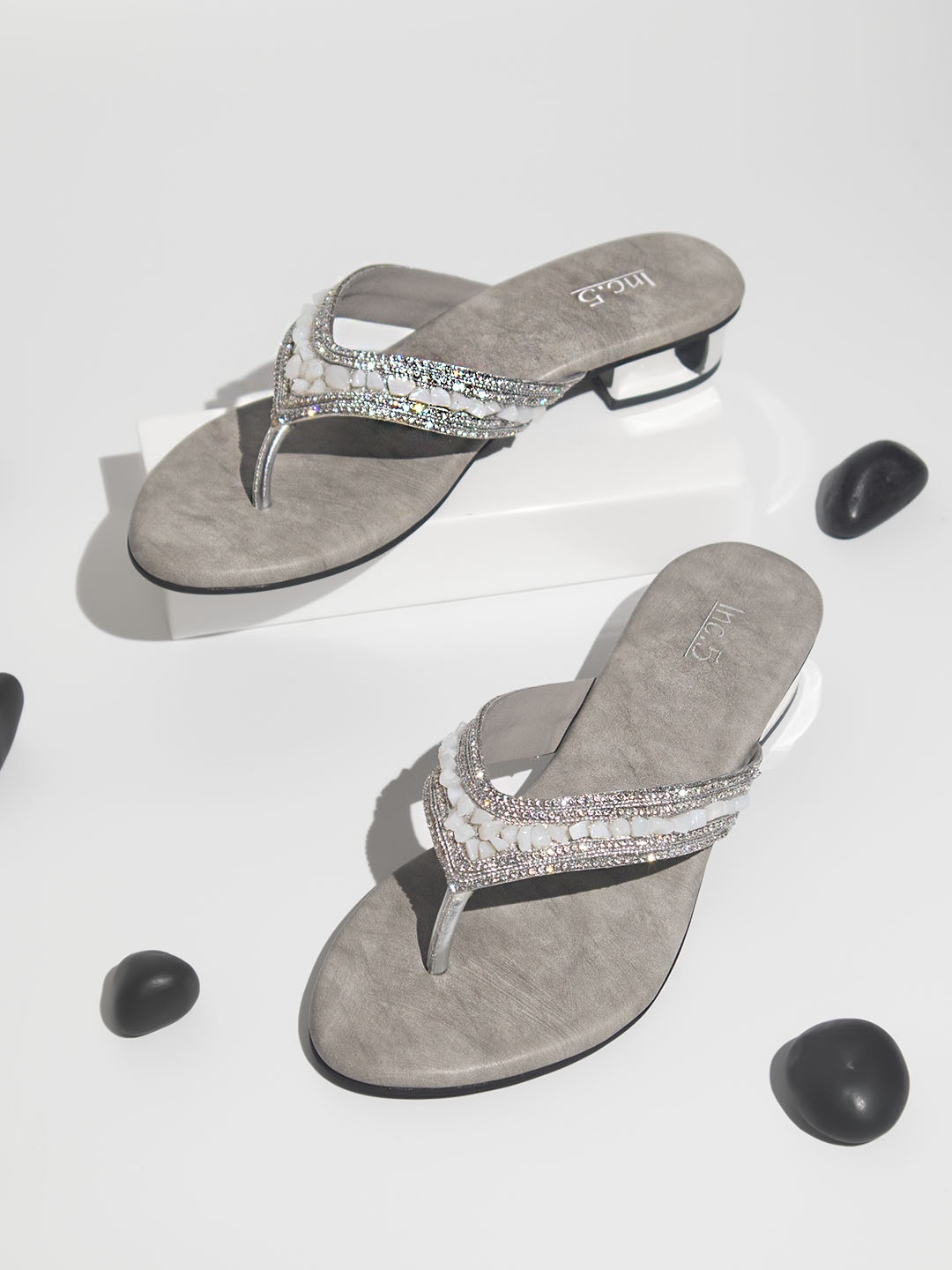 

Inc 5 Embellished Strap Block Heels, Silver