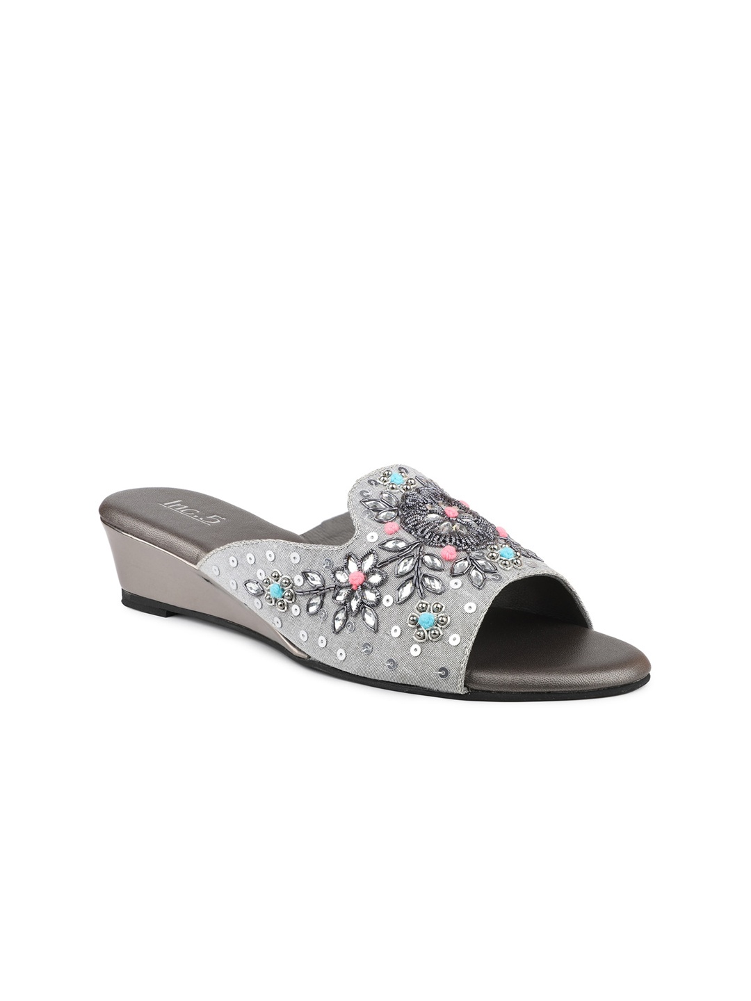 

Inc 5 Embellished Ethnic Wedge Mules, Grey