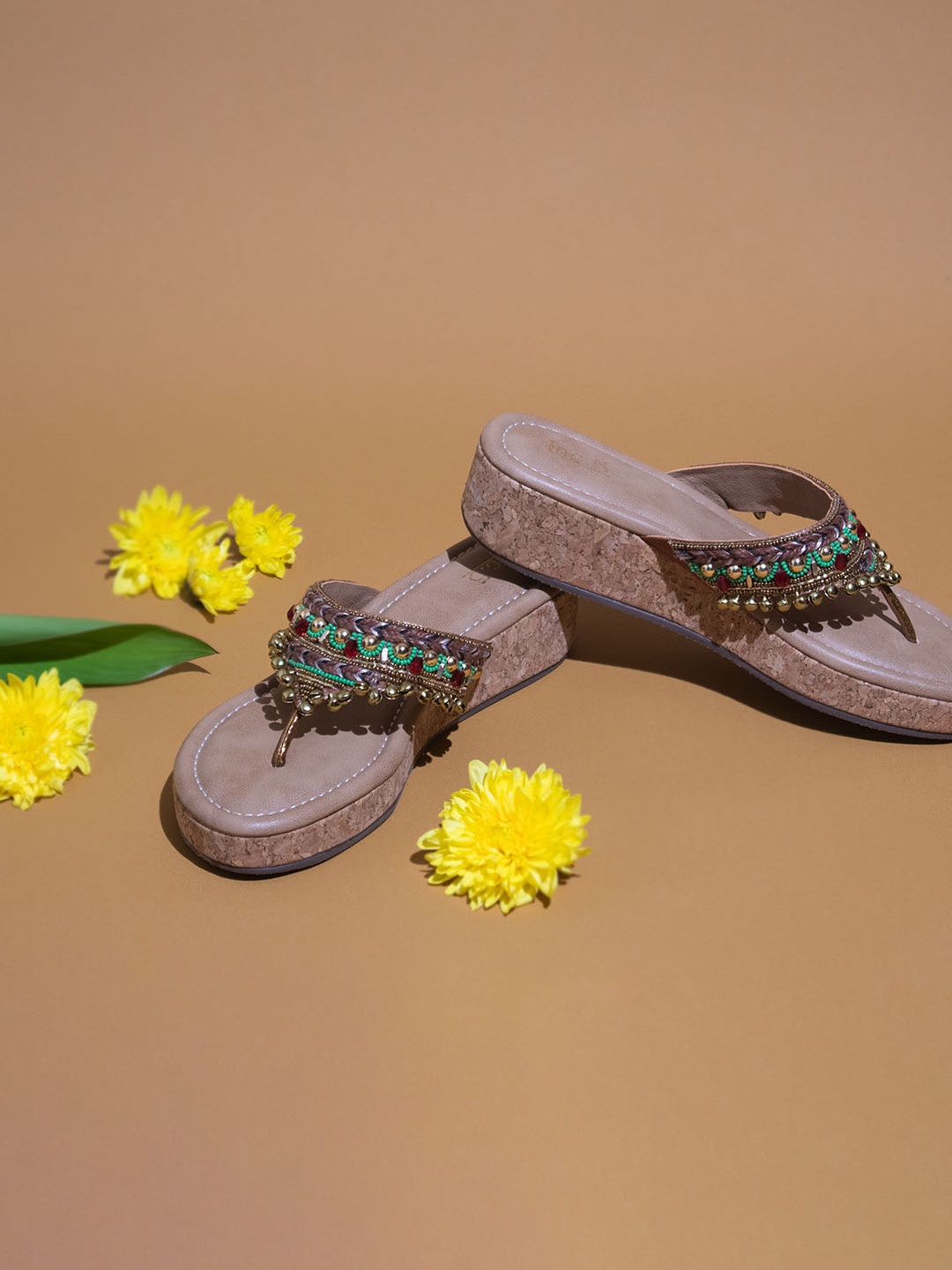 

Inc 5 Embellished Ethnic Wedge Heels, Gold