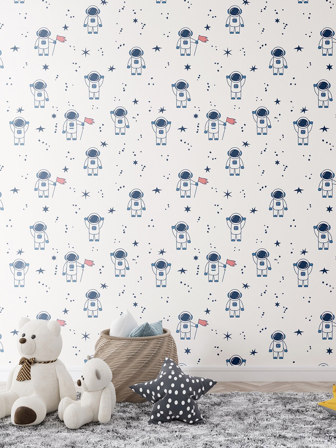 

PAPER PLANE DESIGN Off-White & Blue Printed Waterproof Wallpaper