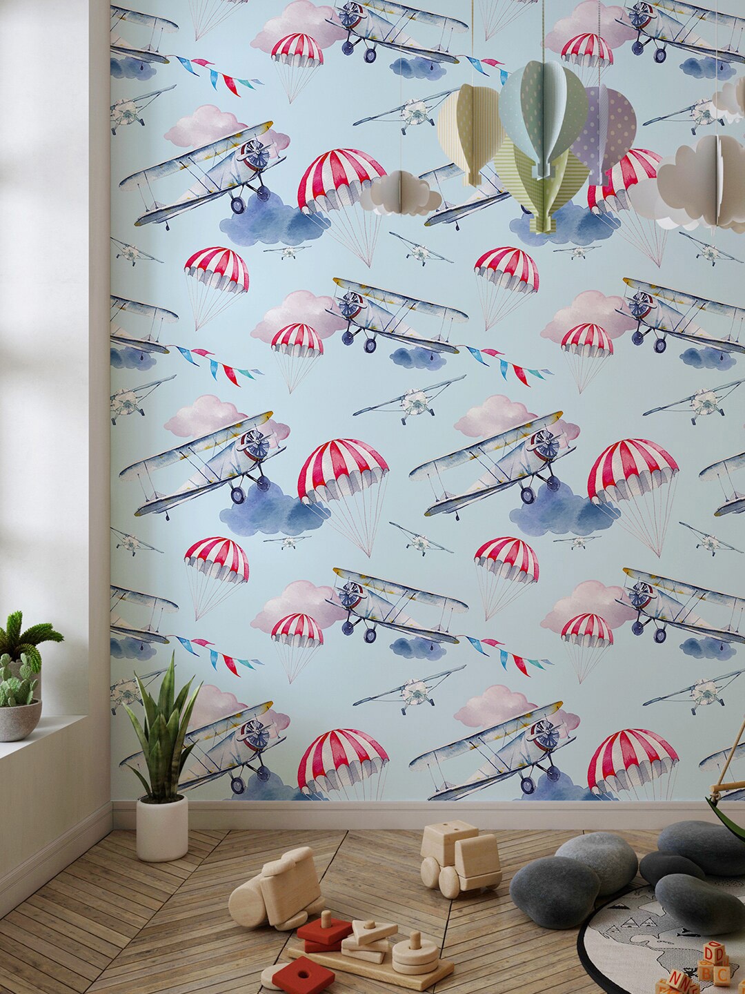 

PAPER PLANE DESIGN Blue & Red Printed Waterproof Wallpaper