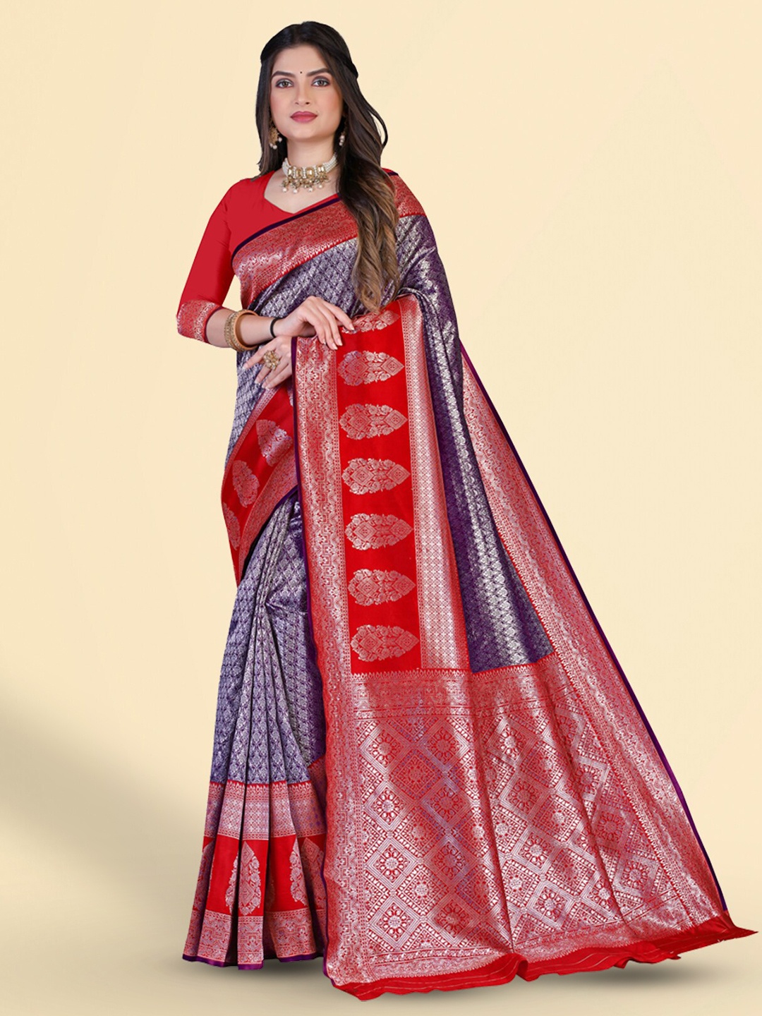 

N N ENTERPRISE Ethnic Woven Design Zari Kanjeevaram Saree, Purple