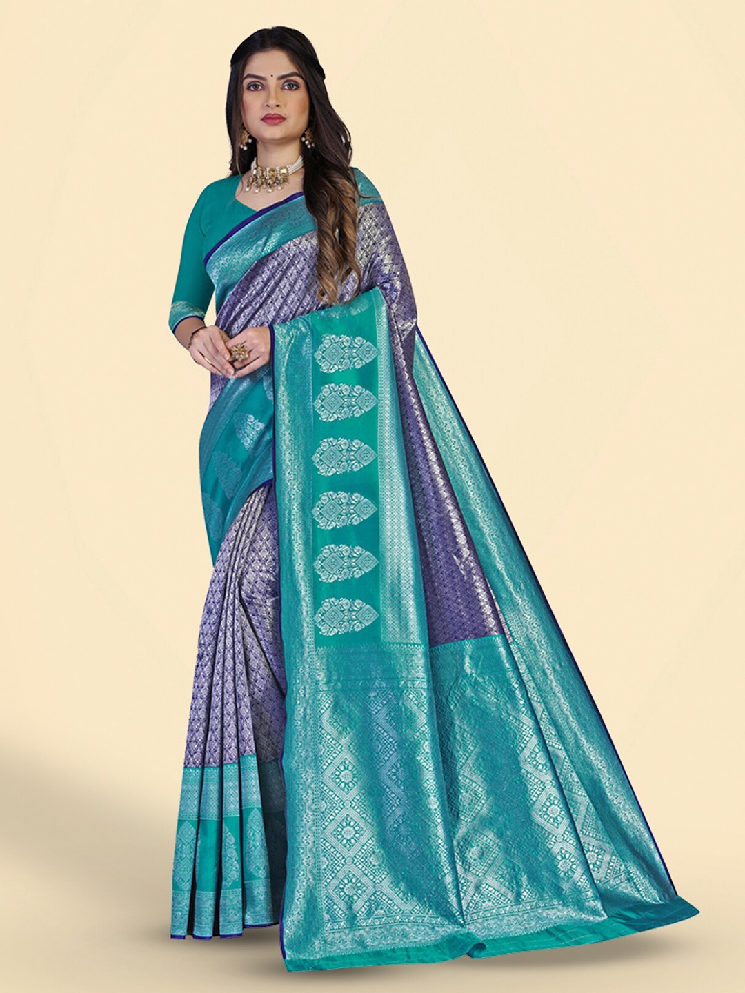 

N N ENTERPRISE Woven Design Zari Kanjeevaram Saree, Blue