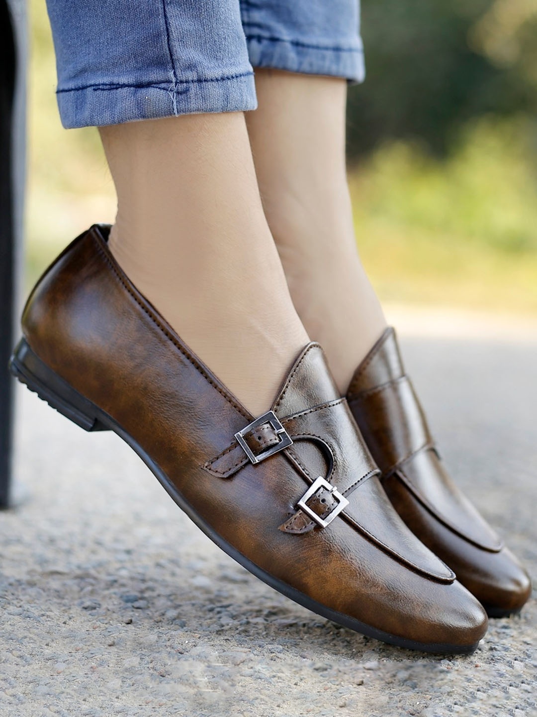 

Bxxy Men Double Monk Strap Loafers, Brown