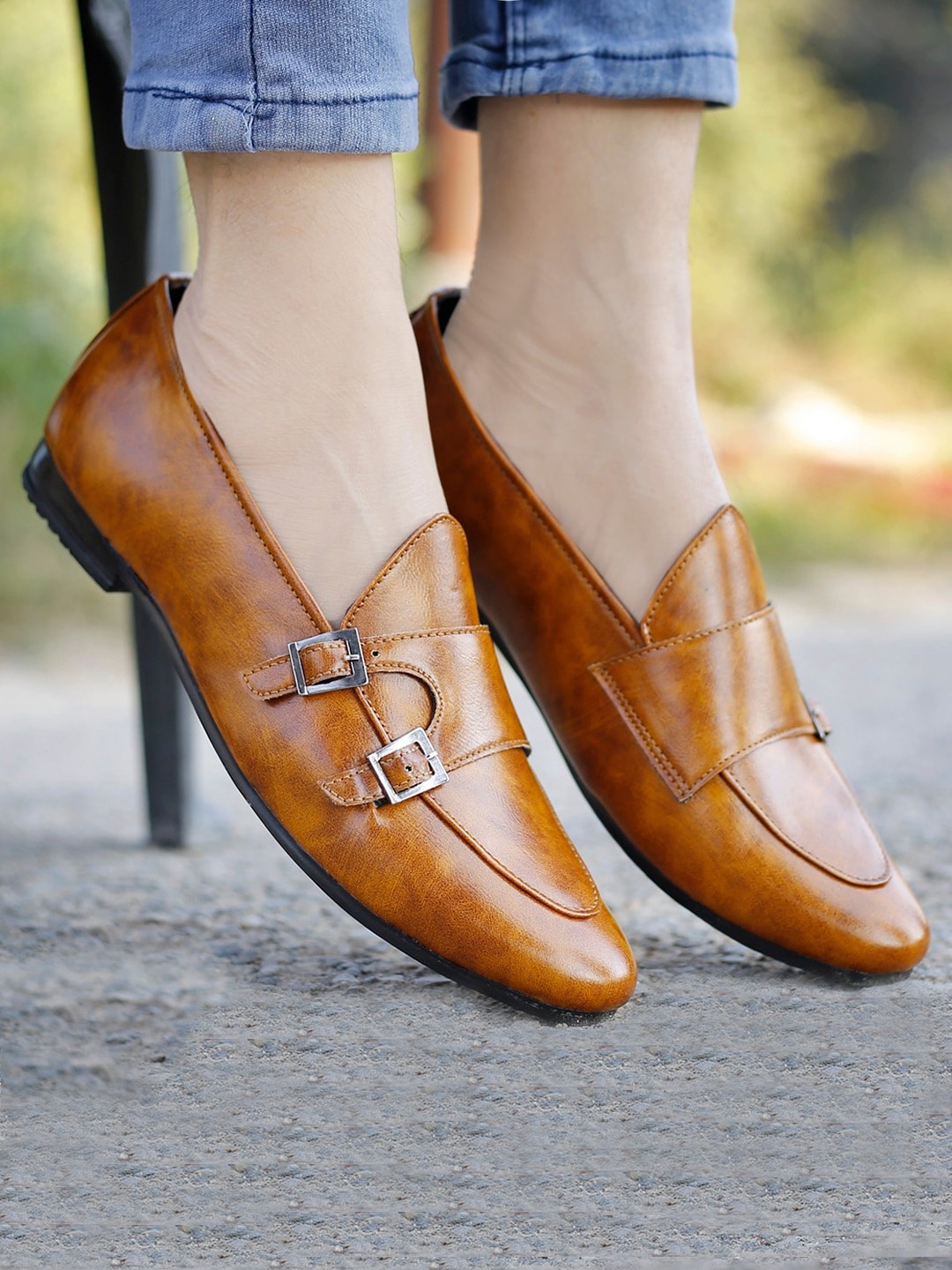 

Bxxy Men Double Monk Strap Loafers, Tan