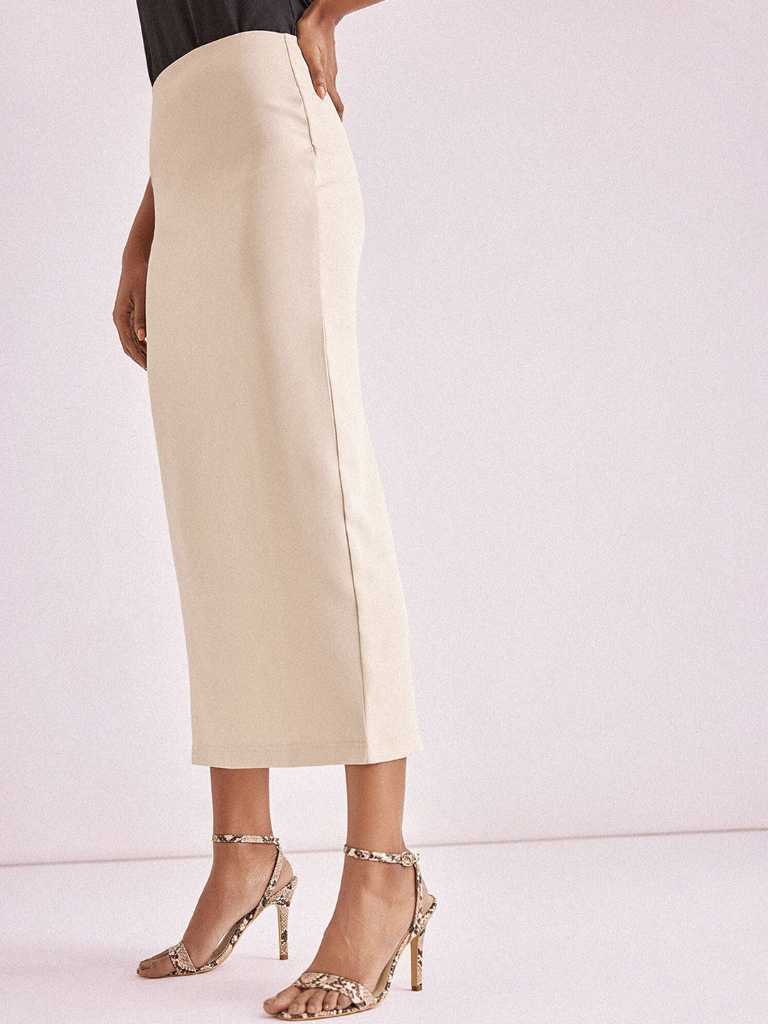 

The Label Life Back Slit Midi Pencil Skirt, Beige