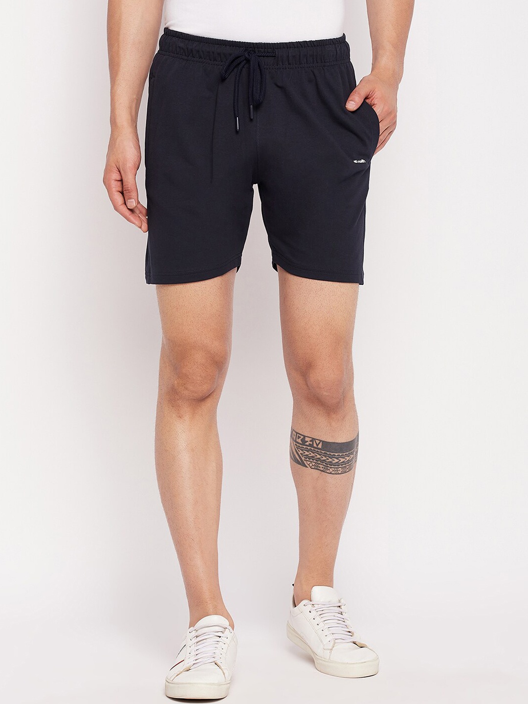 

98 Degree North Men Mid Rise Pure Cotton Sports Shorts, Navy blue