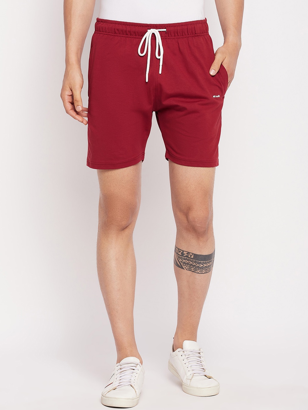 

98 Degree North Men Mid-Rise Pure Cotton Sports Shorts, Maroon