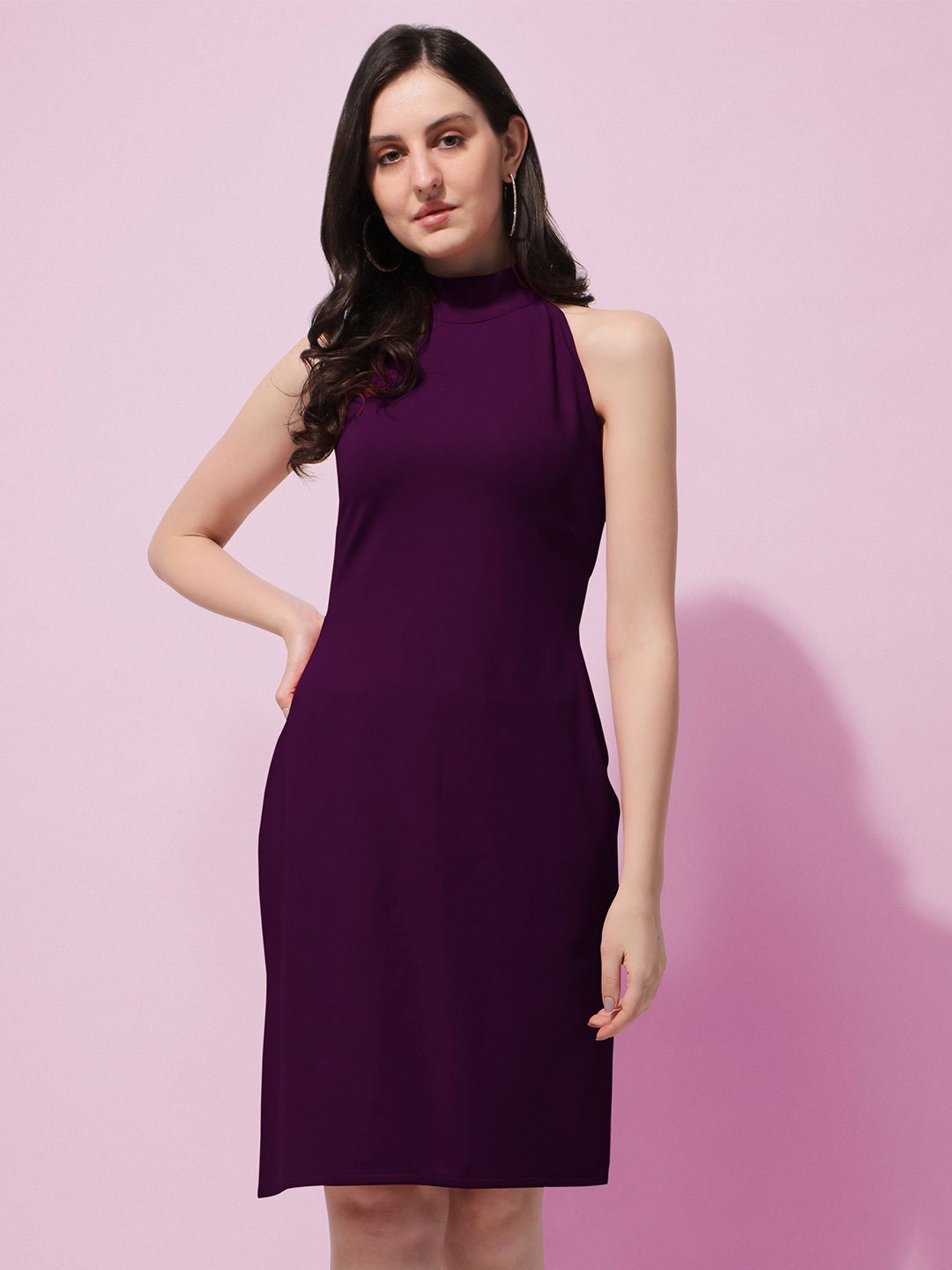 

Oomph! Mock Neck Sheath Dress, Purple