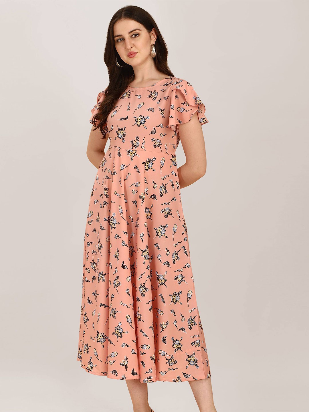

Oomph! Floral Print A-Line Midi Dress, Pink
