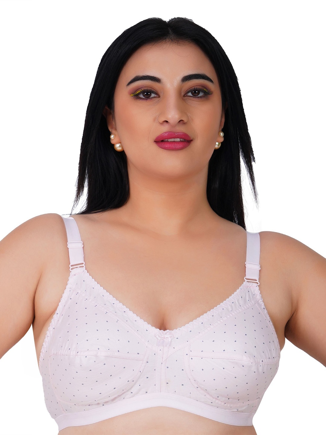 

LADYLAND Polka Dot Printed Non Padded Non-Wired Cotton All Day Comfort Bra, Peach