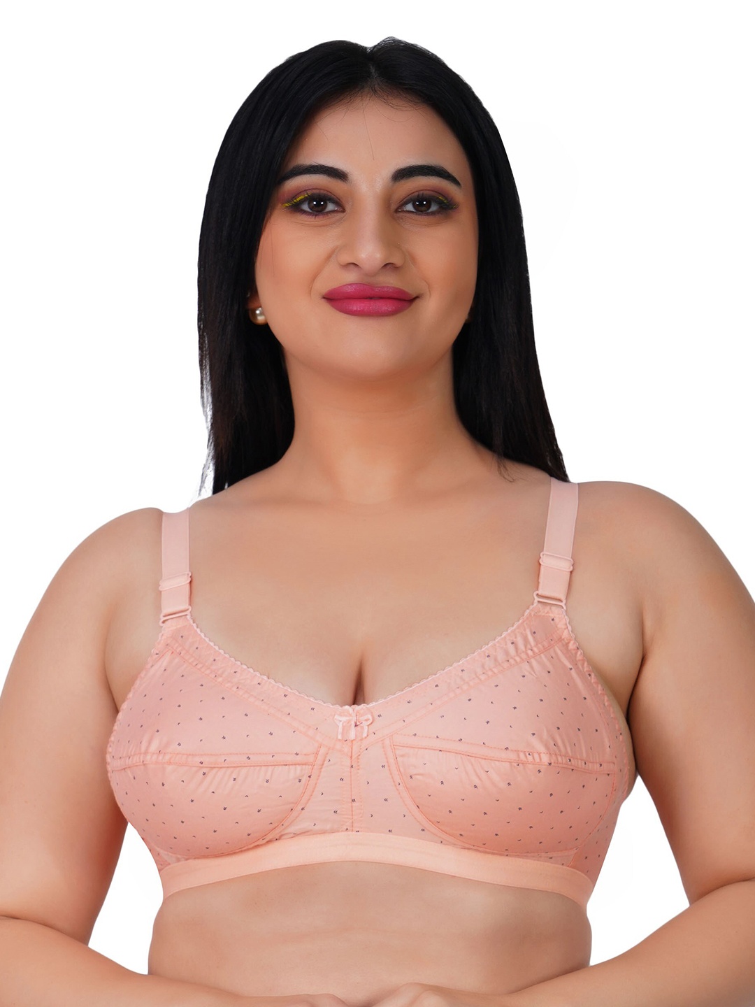 

LADYLAND Polka Dot Printed Cotton All Day Comfort Full Coverage Cut & Sew Bra, Pink