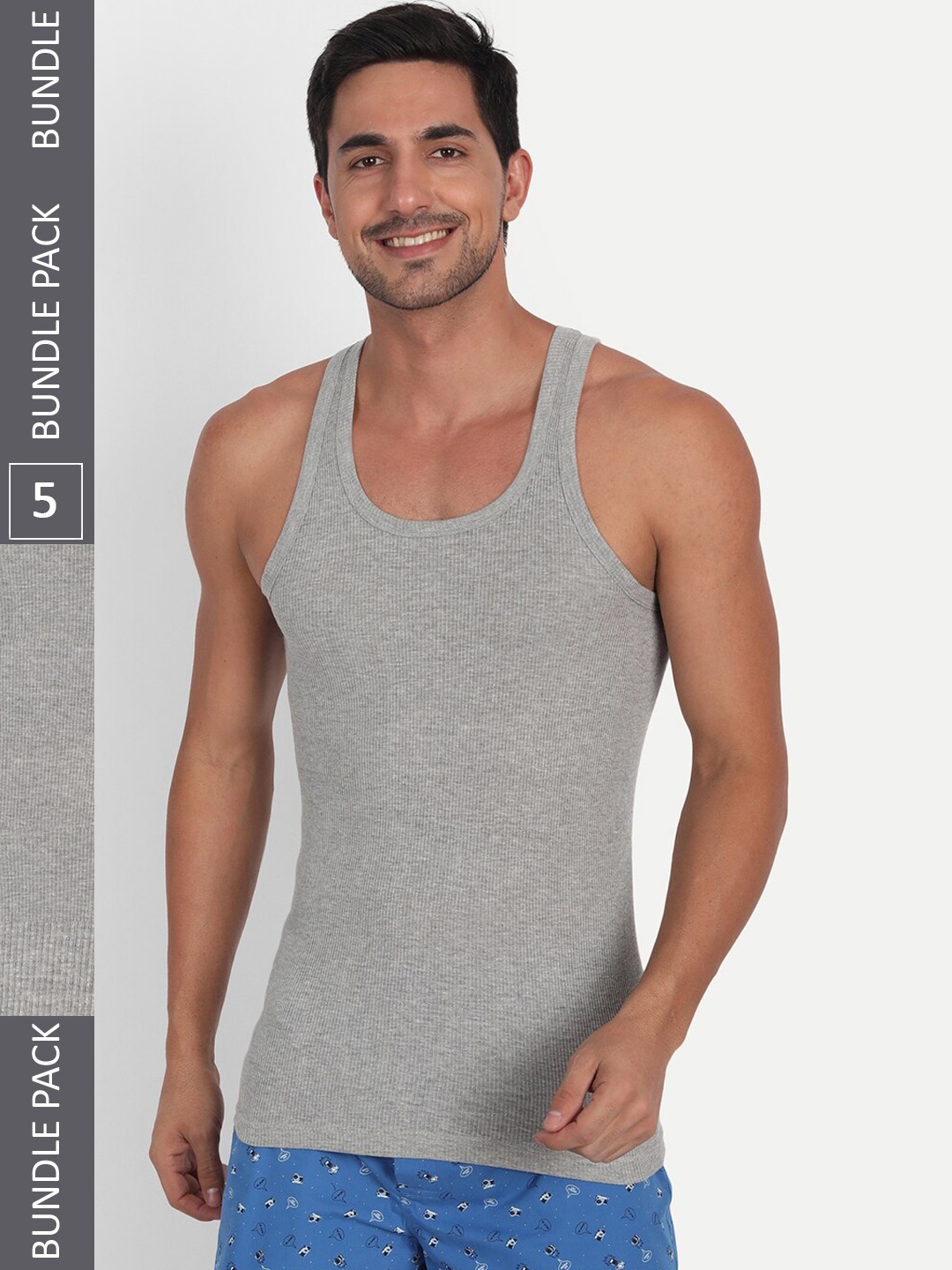

T.T. Men Pack Of 5 Basic Cotton Derby Innerwear Vests, Grey